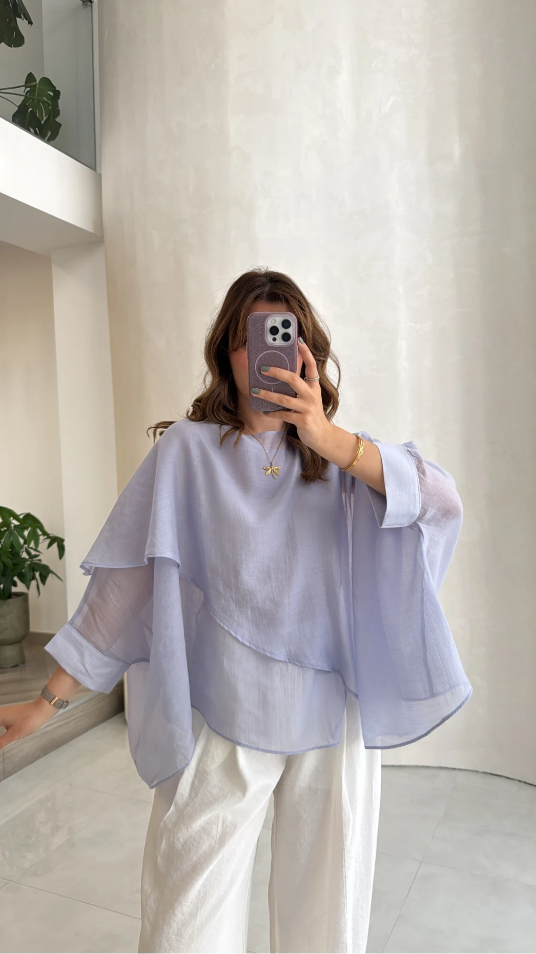 Uçuşan Pelerin Bluz - Lila - Kod: 5026