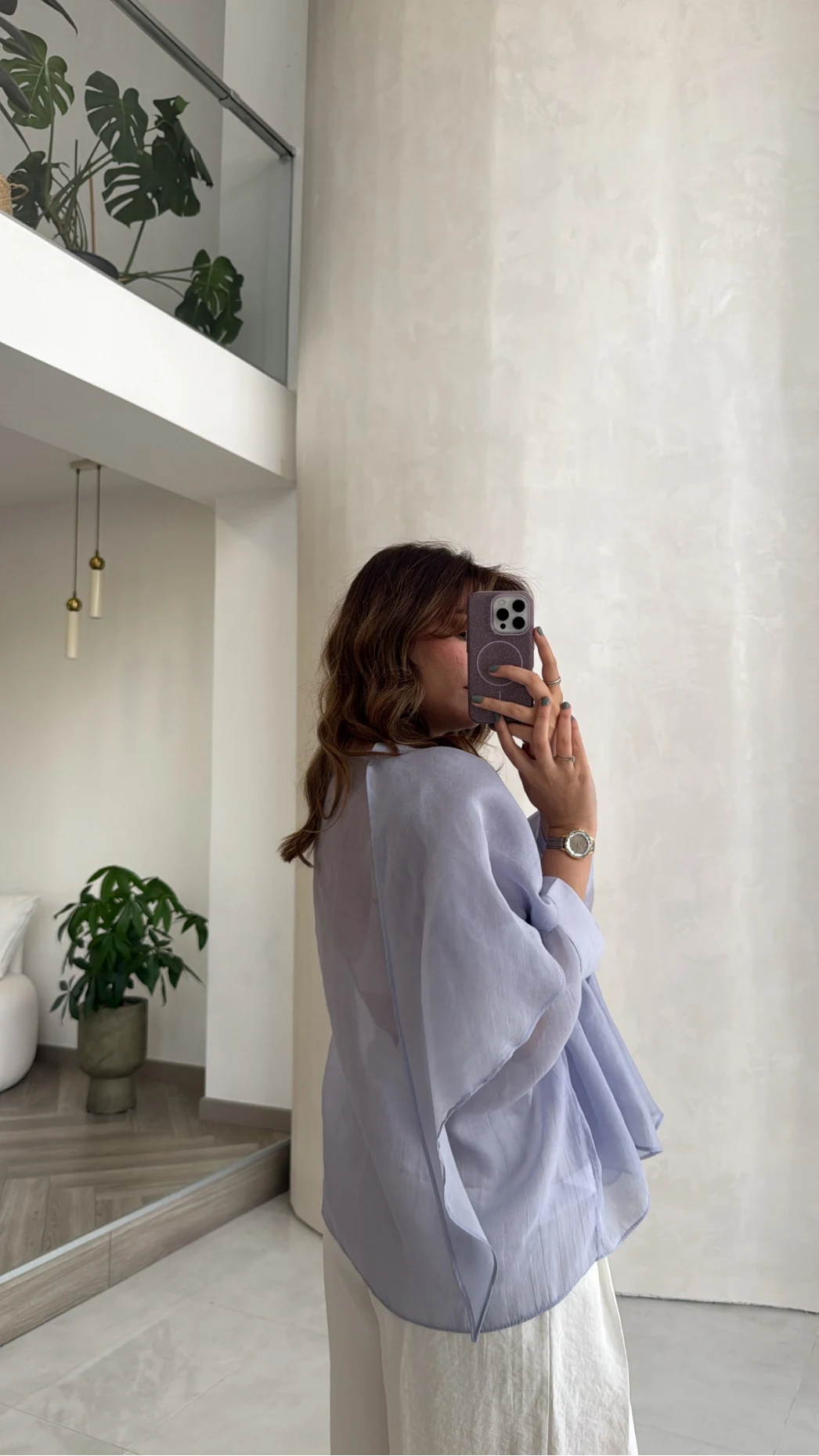 Uçuşan Pelerin Bluz - Lila - Kod: 5026