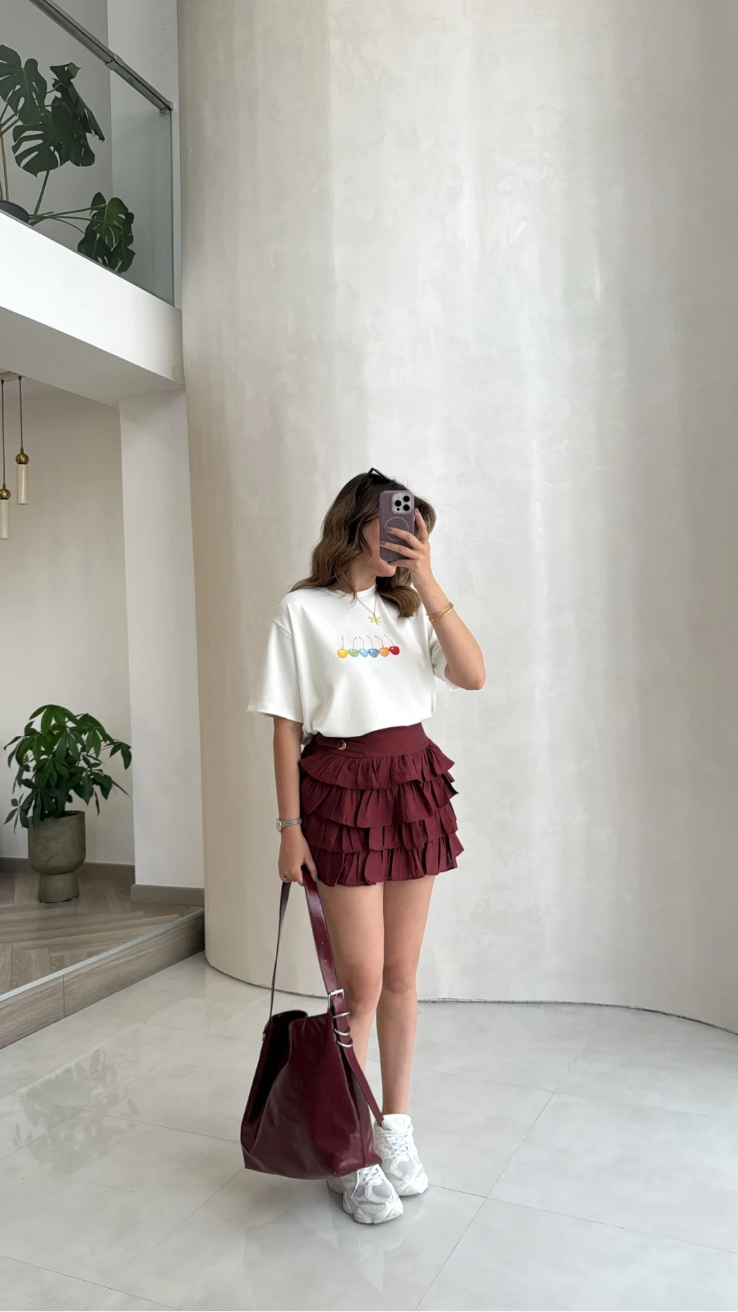 Fırfırlı Modal Mini Etek - Bordo - Kod: 580718