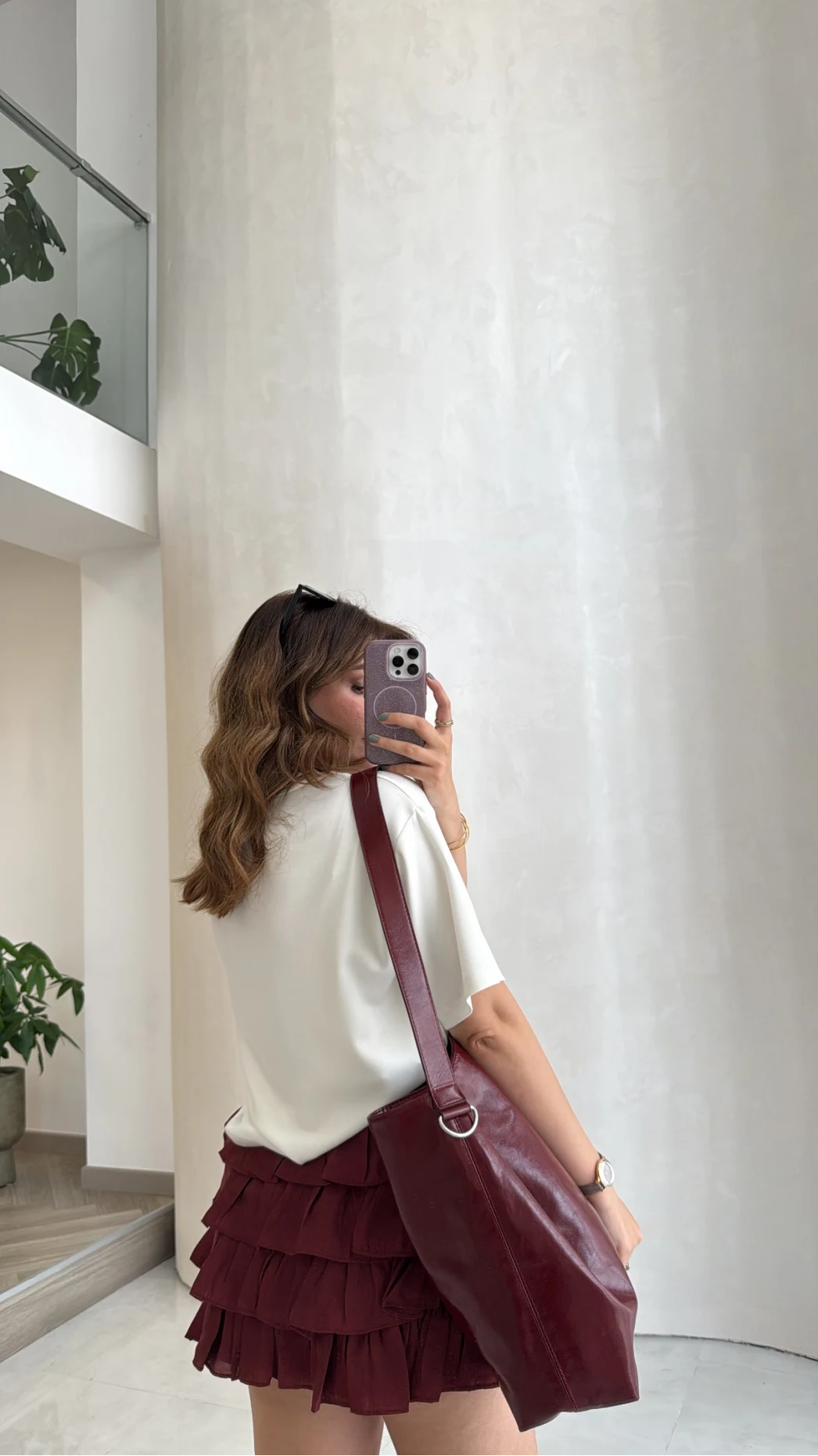 Fırfırlı Modal Mini Etek - Bordo - Kod: 580718