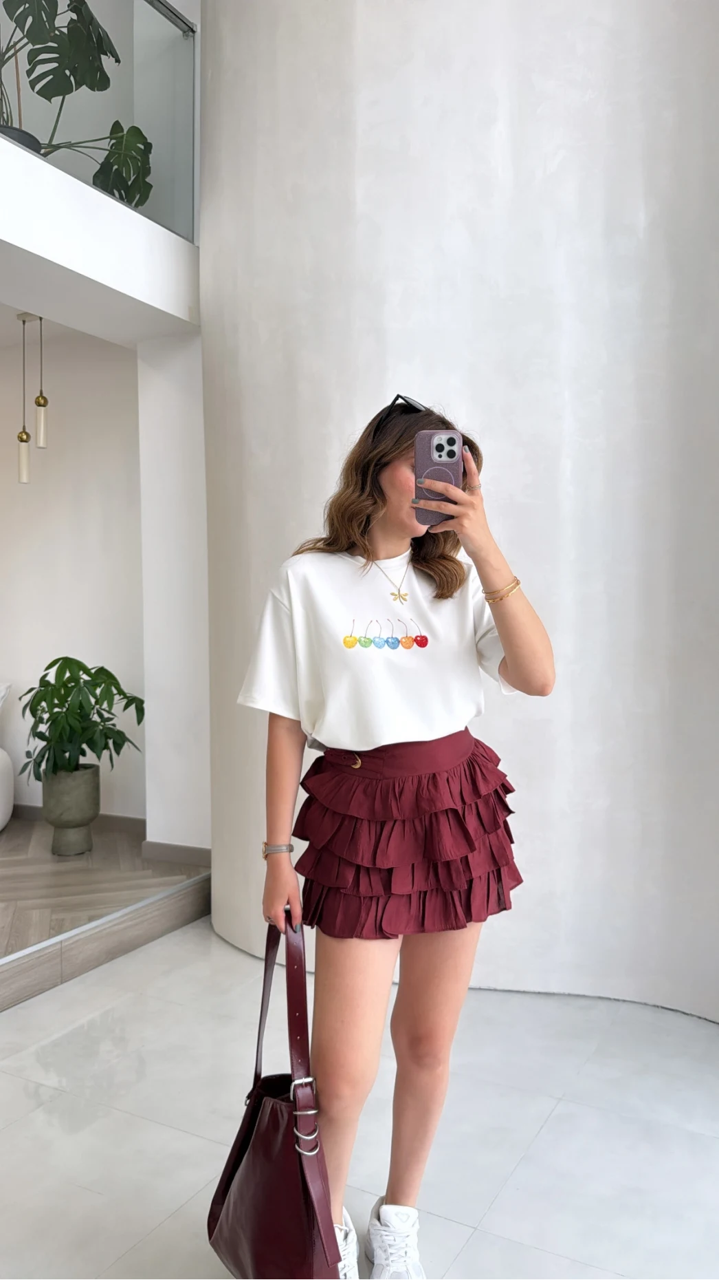 Fırfırlı Modal Mini Etek - Bordo - Kod: 580718