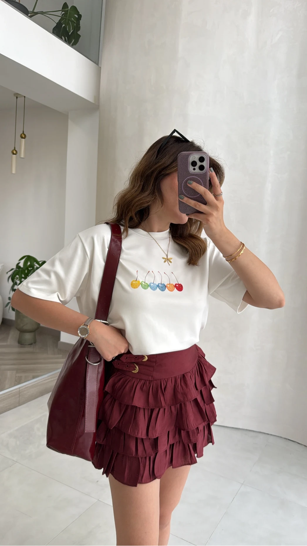 Fırfırlı Modal Mini Etek - Bordo - Kod: 580718