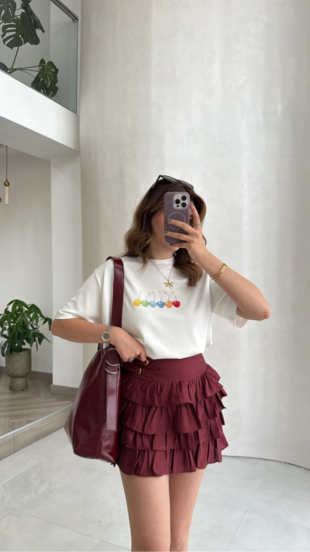 Fırfırlı Modal Mini Etek - Bordo - Kod: 580718