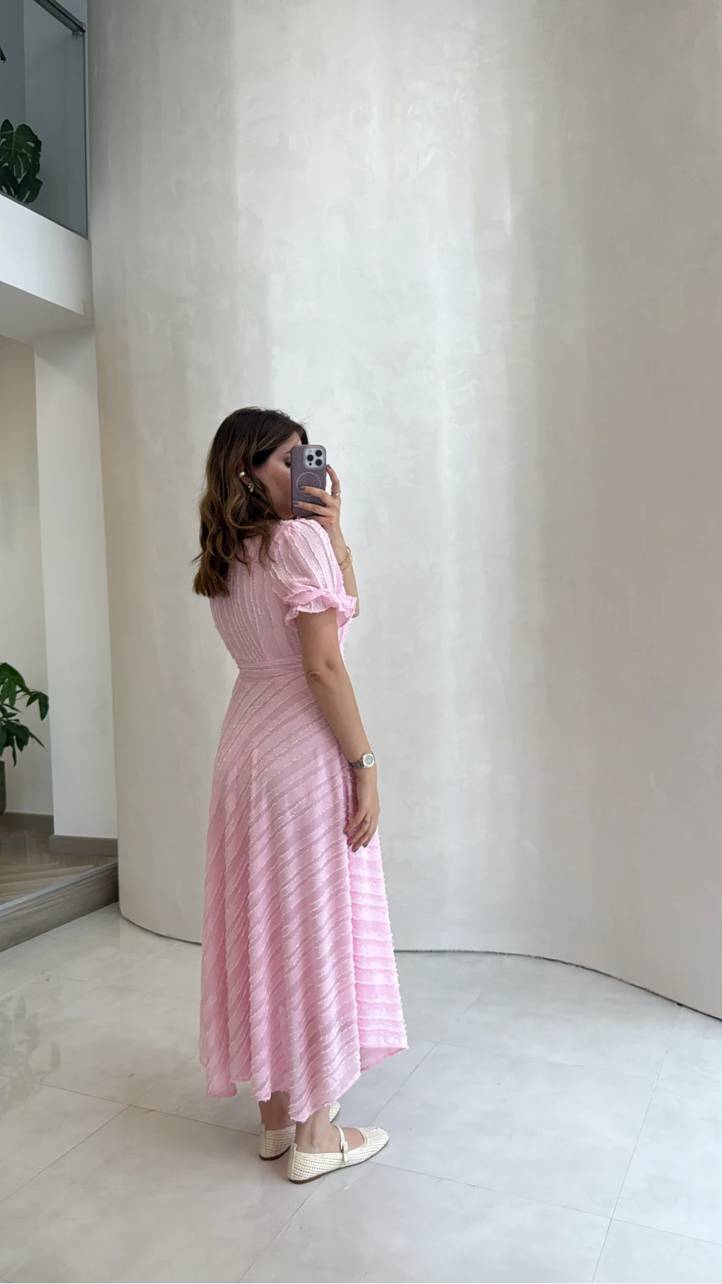 V Yaka Püskül Detay Elbise - Pembe - Kod: 3100