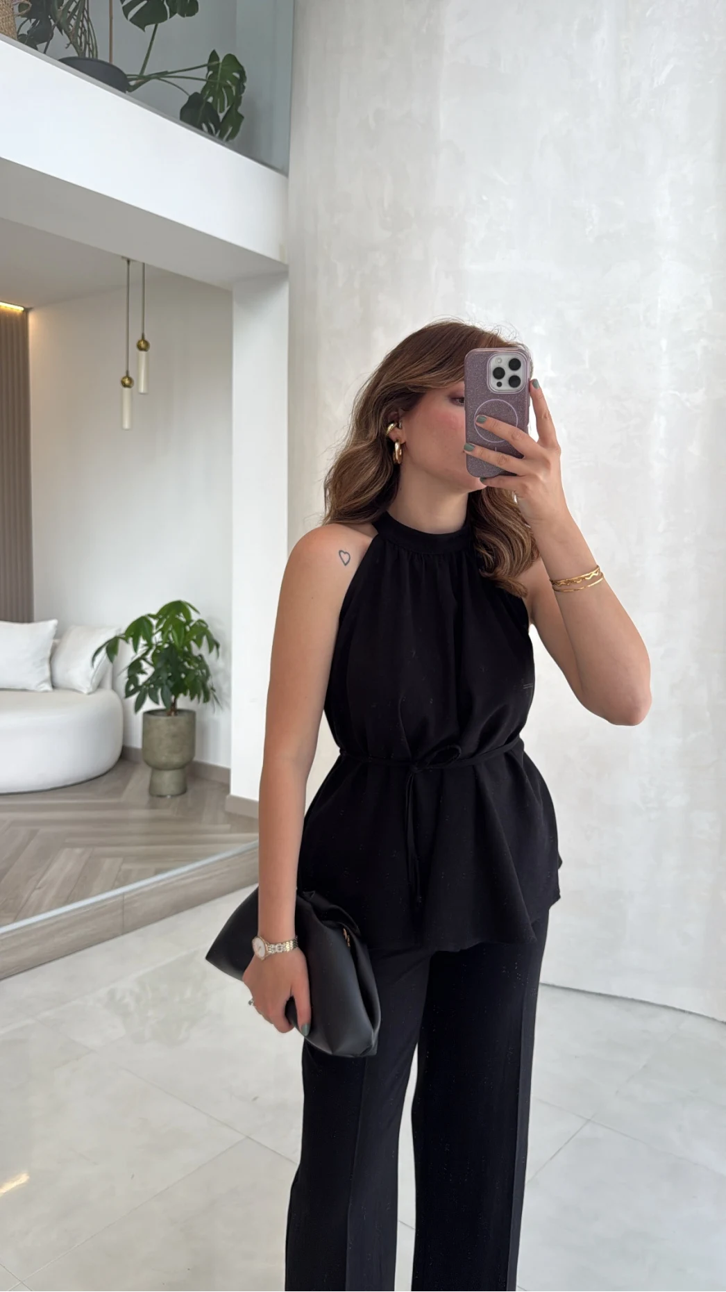 Reglan Kol Bağcıklı Takım - Siyah - Kod: 9145