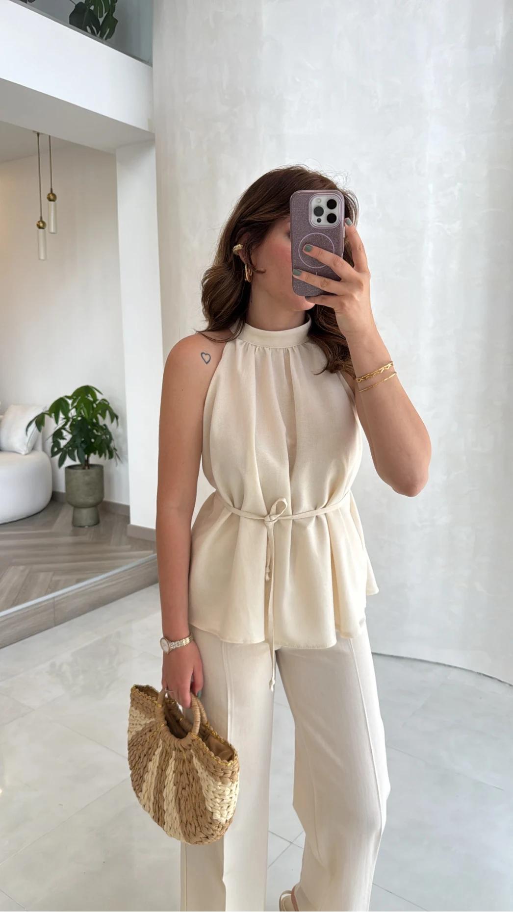 Reglan Kol Bağcıklı Takım - Natural - Kod: 9145
