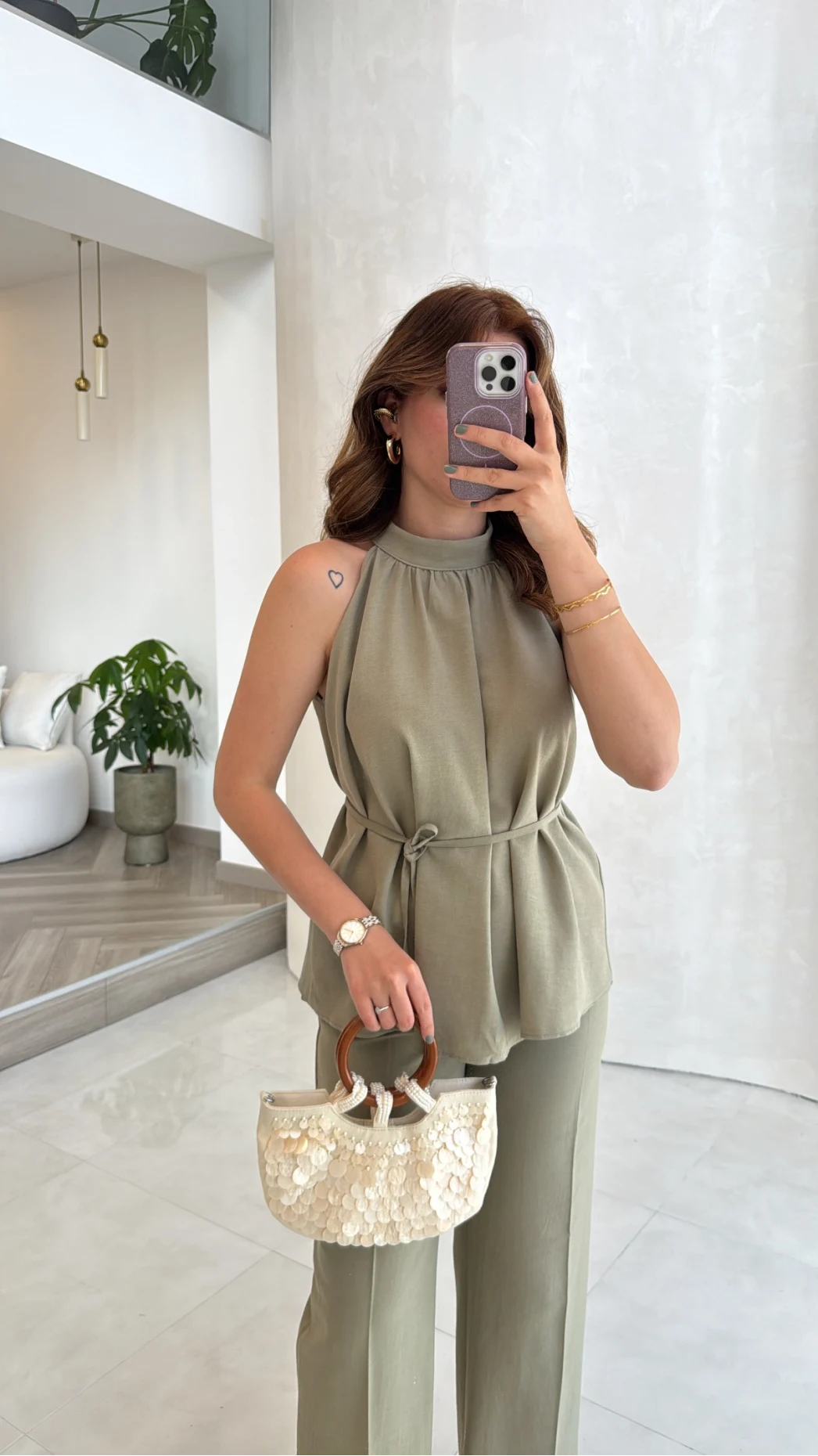Reglan Kol Bağcıklı Takım - Haki - Kod: 9145