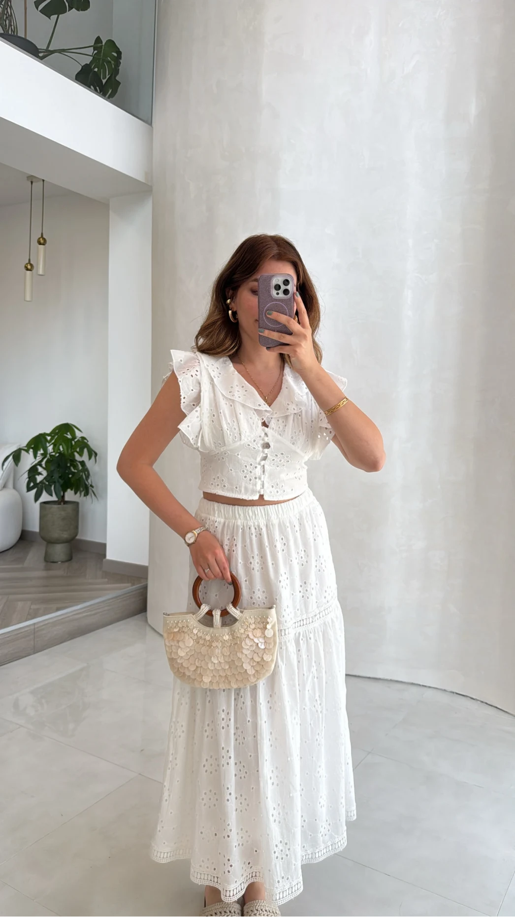 Brode Detay Etek-Bluz Takım - Beyaz - Kod: 5094 2307
