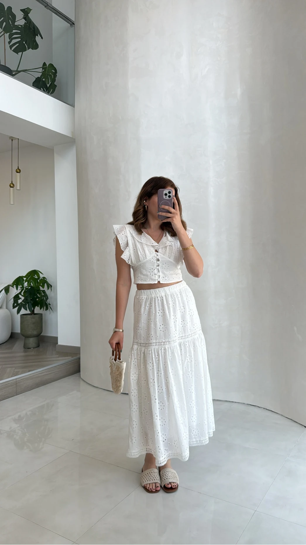Brode Detay Etek-Bluz Takım - Beyaz - Kod: 5094 2307