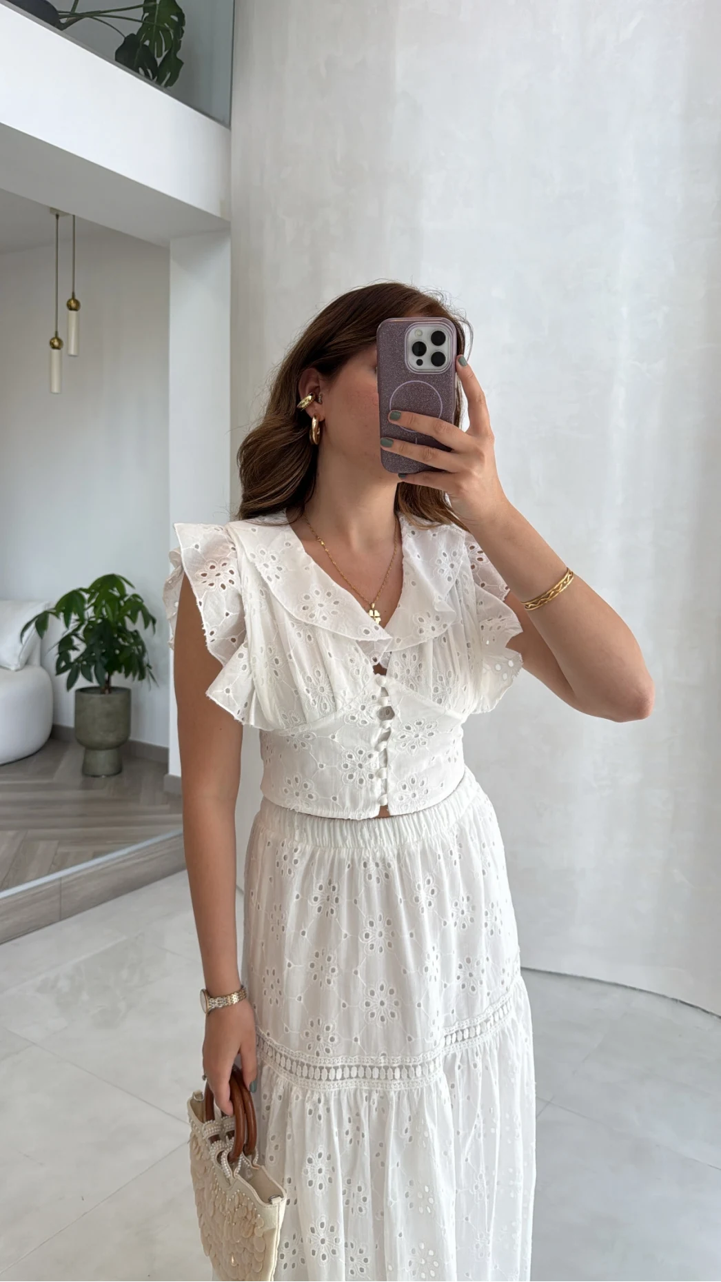 Brode Detay Etek-Bluz Takım - Beyaz - Kod: 5094 2307