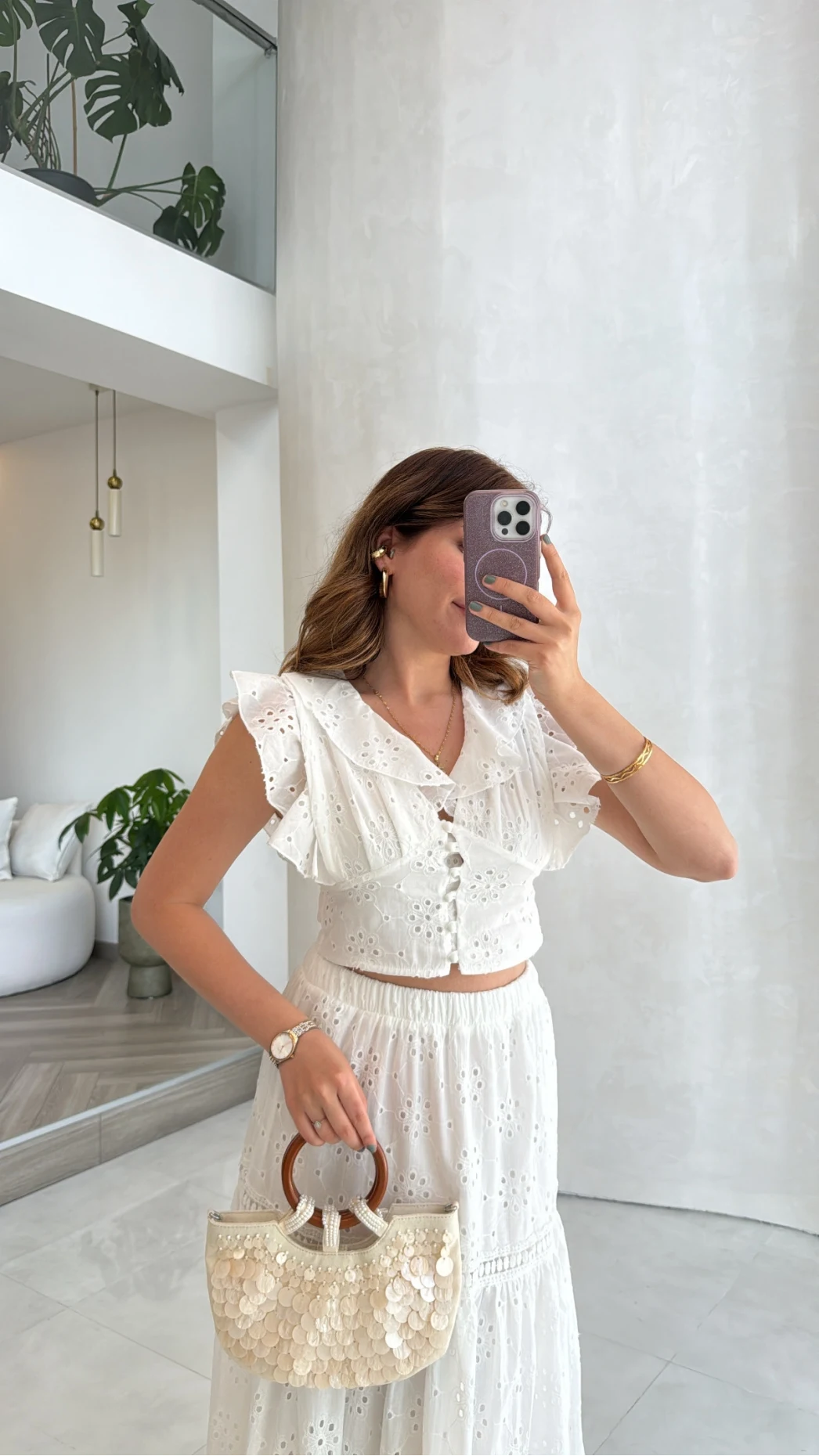 Brode Detay Etek-Bluz Takım - Beyaz - Kod: 5094 2307