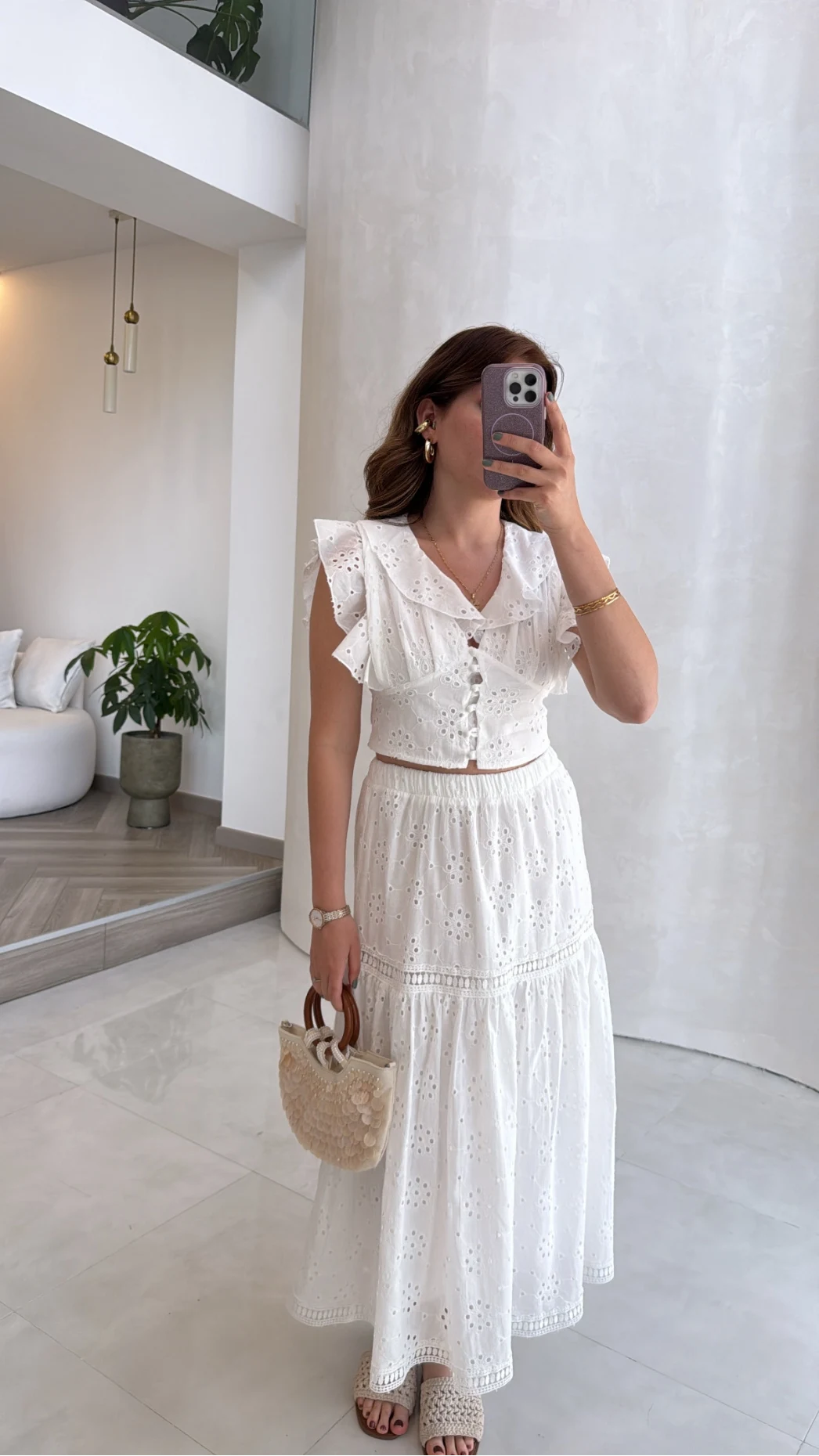 Brode Detay Etek-Bluz Takım - Beyaz - Kod: 5094 2307