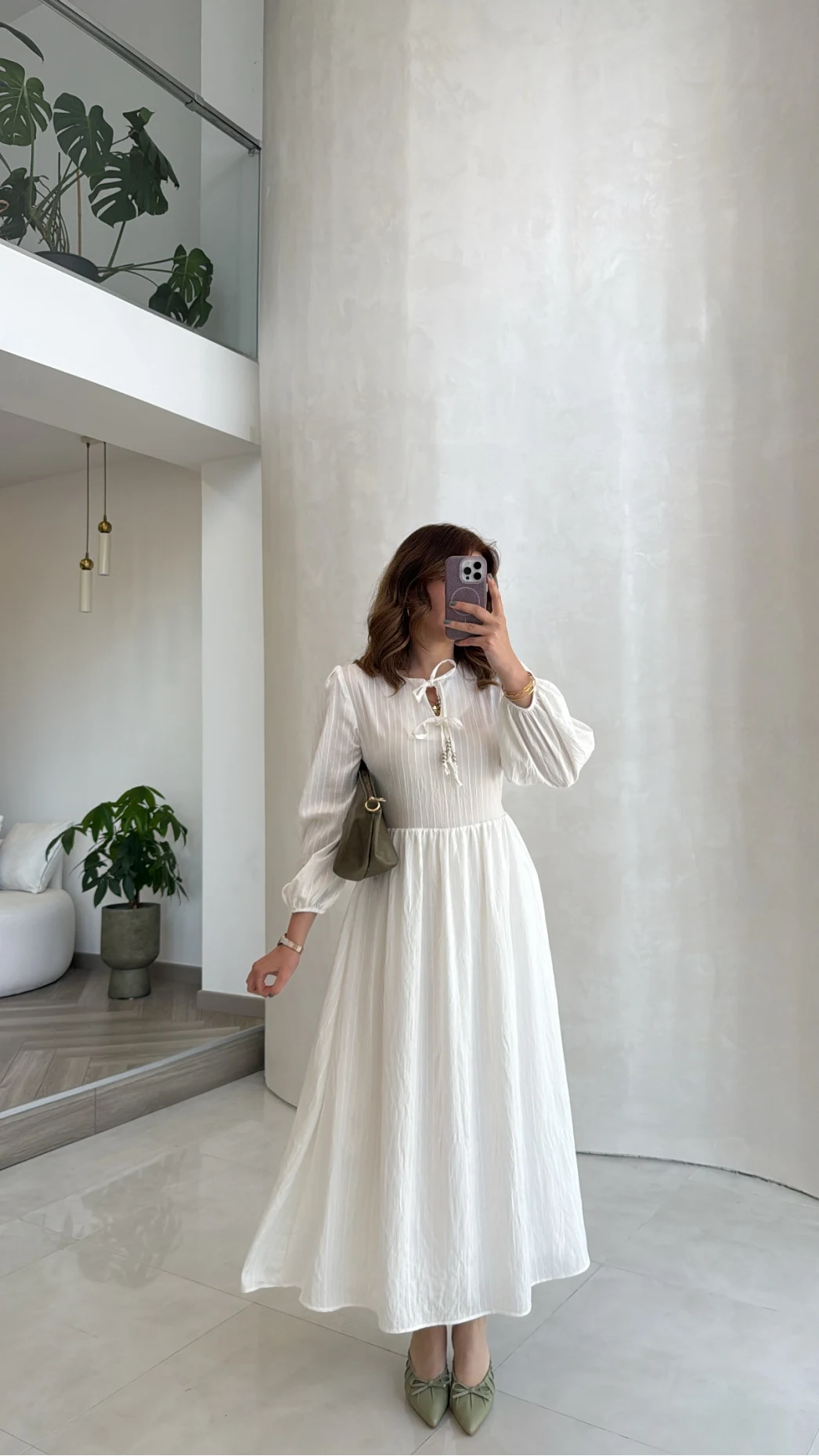 Beli Büzgülü Çizgili Elbise - Ekru - Kod: 3081