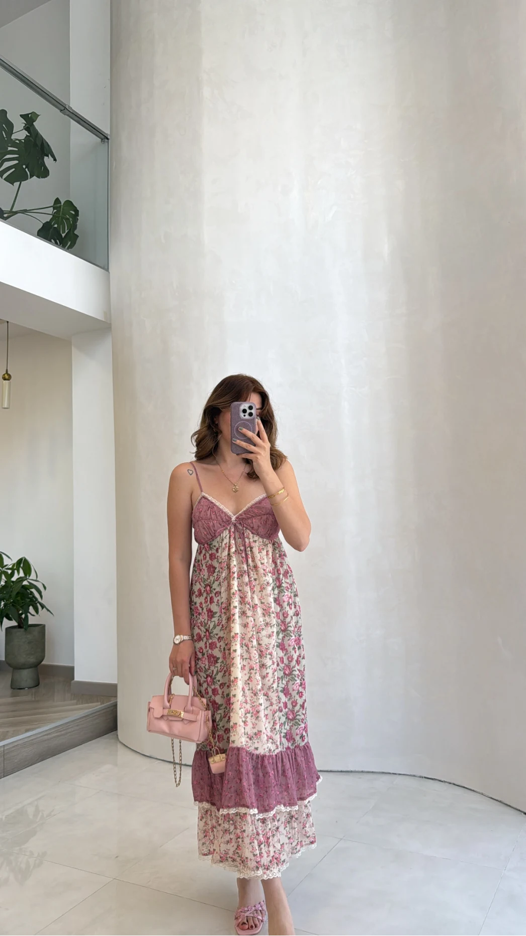 İp Askılı Çiçekli Şifon Elbise - Pembe - Kod: 580494