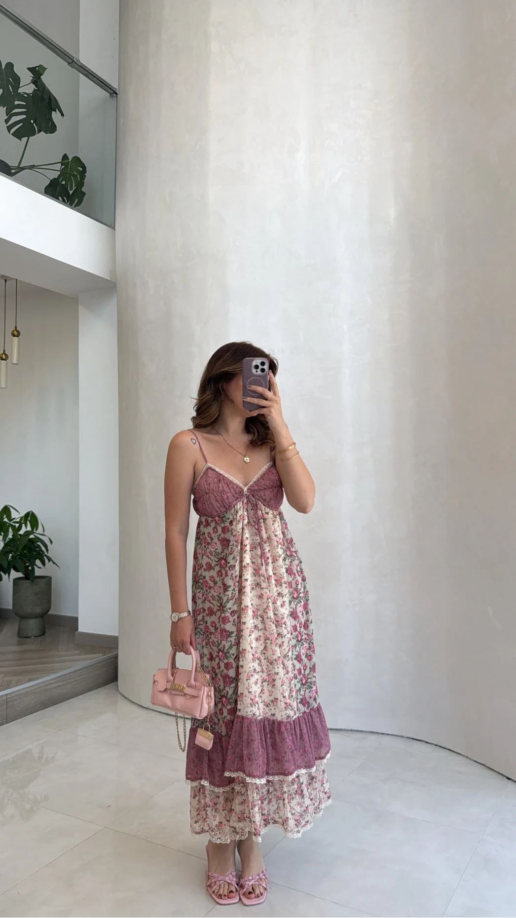 İp Askılı Çiçekli Şifon Elbise - Pembe - Kod: 580494