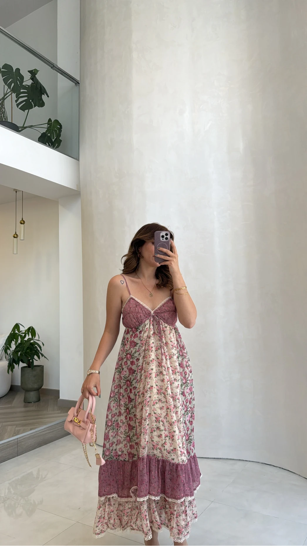 İp Askılı Çiçekli Şifon Elbise - Pembe - Kod: 580494