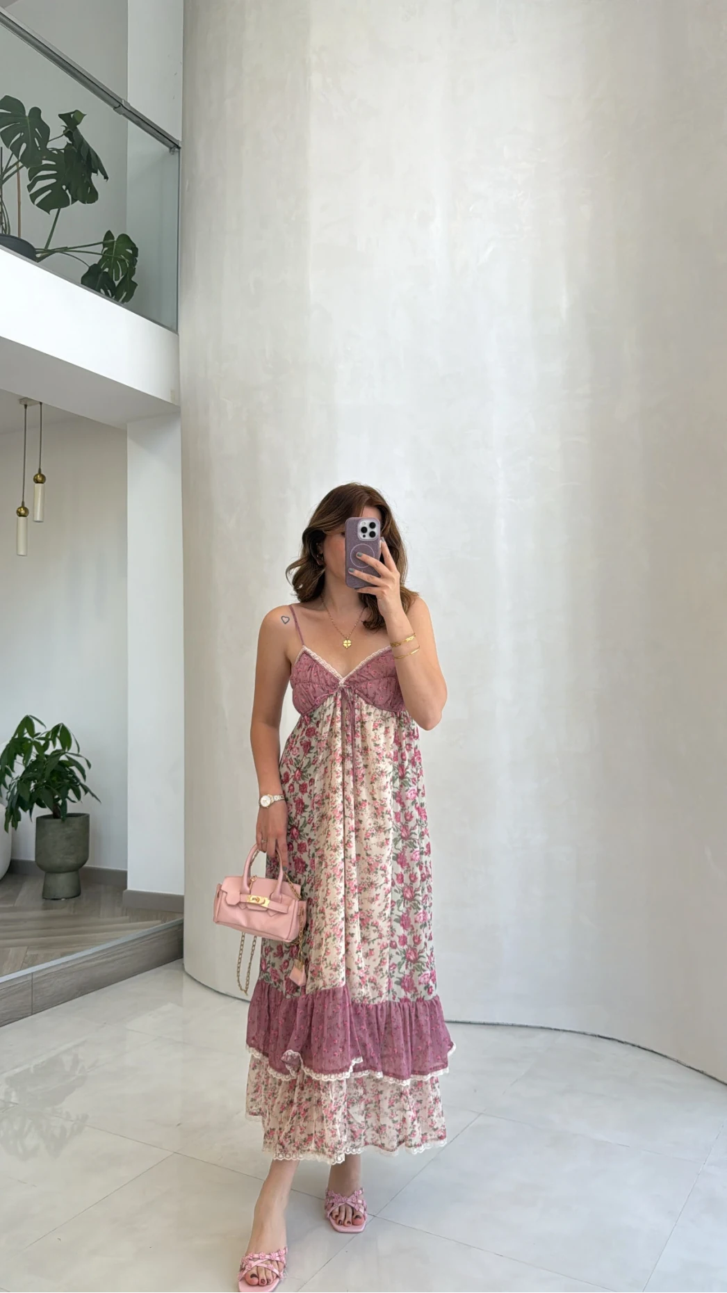 İp Askılı Çiçekli Şifon Elbise - Pembe - Kod: 580494