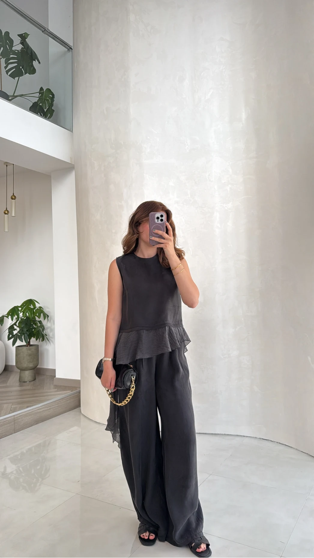 Garnili Sıfır Kol Bluz Pantolon Takım - Siyah - Kod: 51391