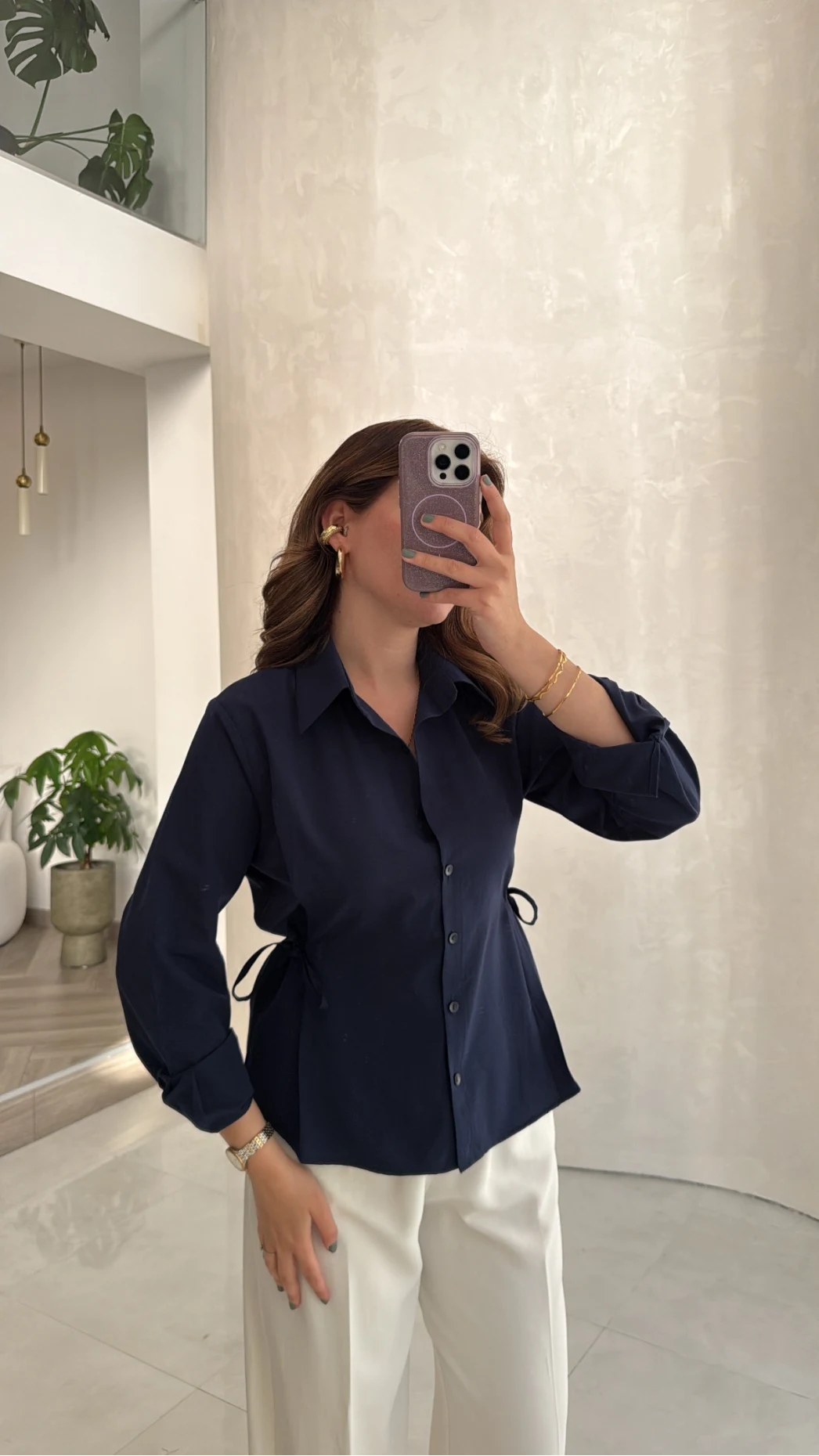 Bağlamalı Gömlek - Lacivert - Kod: 2004