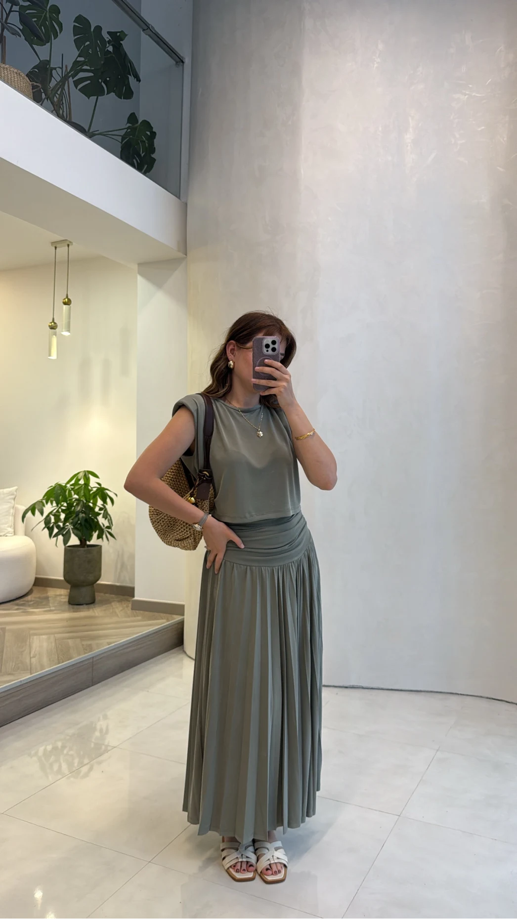 Alice Beli Büzgülü Etek Bluz Takım - Haki - Kod: 580969