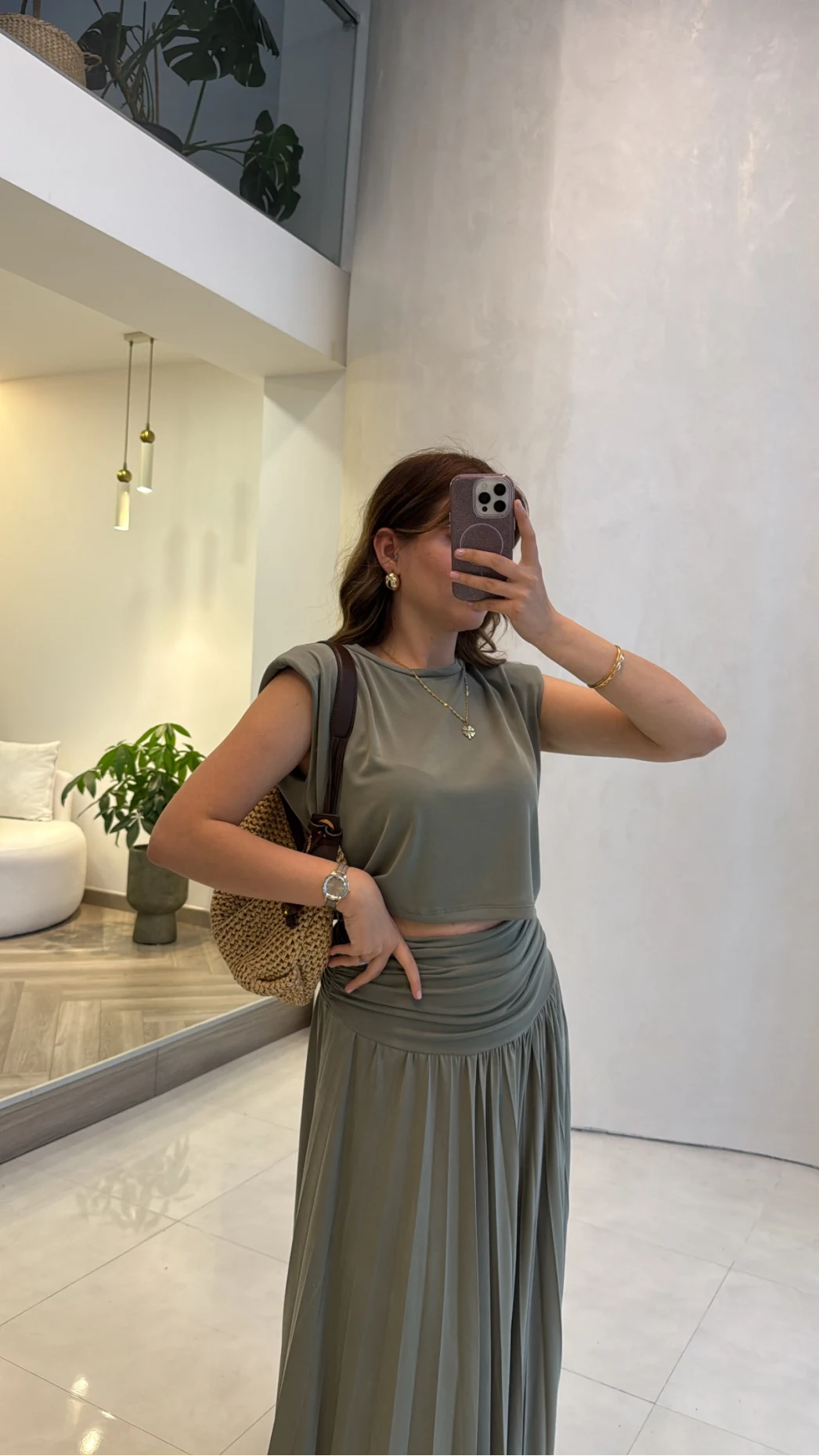 Alice Beli Büzgülü Etek Bluz Takım - Haki - Kod: 580969