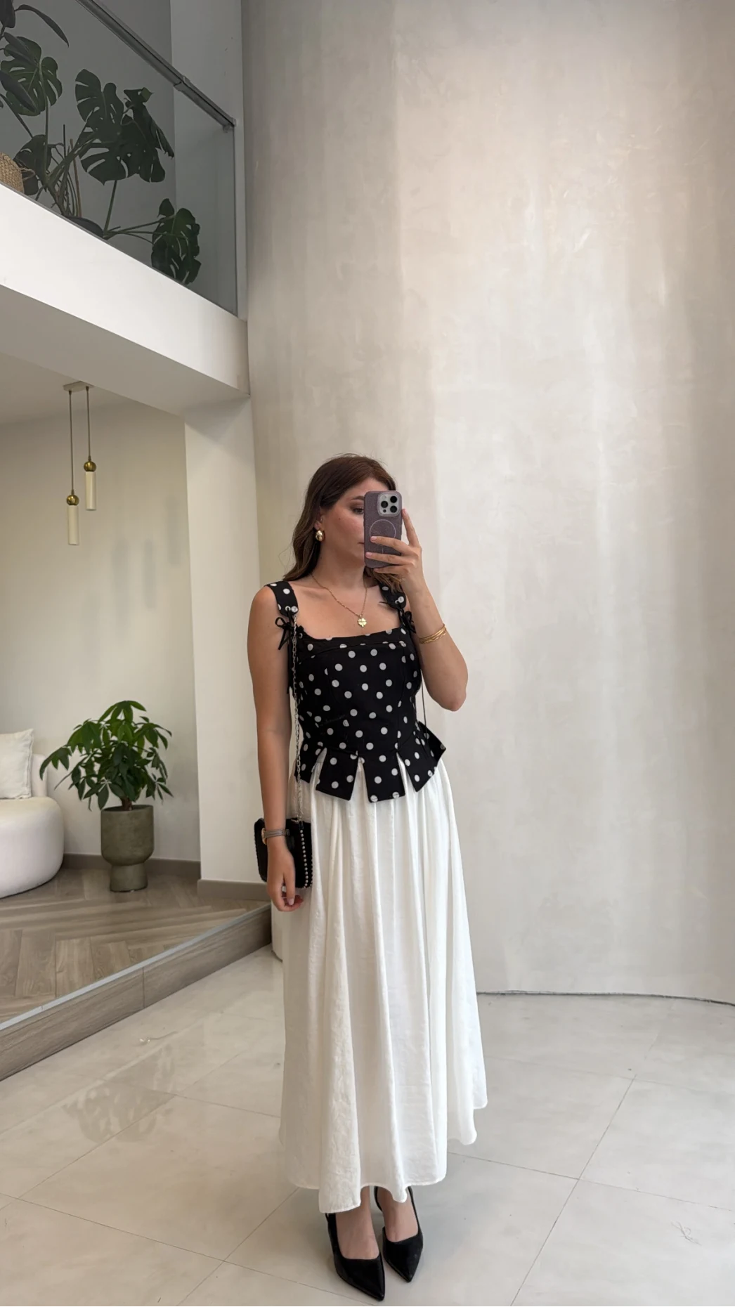 Puantiye Desenli Askılı Korse Bluz - Siyah - Kod: 58559