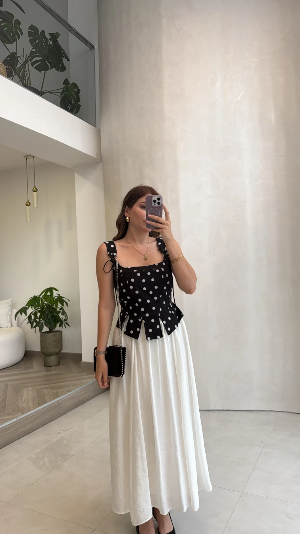 Puantiye Desenli Askılı Korse Bluz - Siyah - Kod: 58559