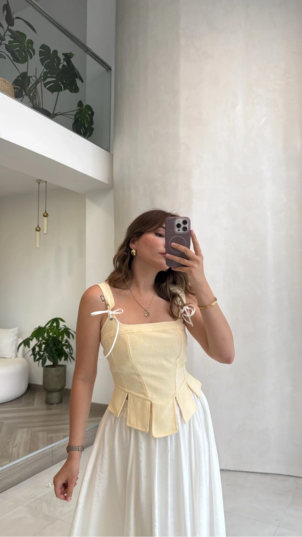 Korse Detay Askılı Crop Bluz - Sarı - Kod: 580930