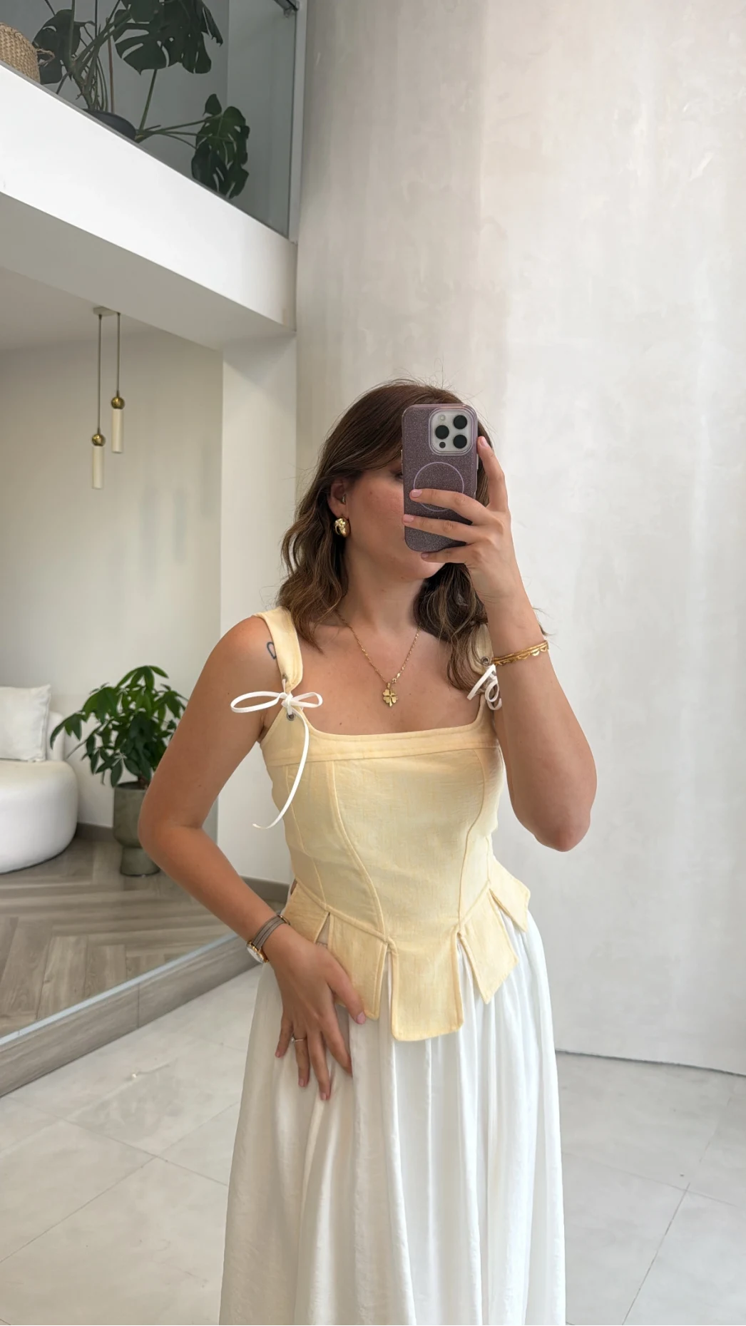 Korse Detay Askılı Crop Bluz - Sarı - Kod: 580930