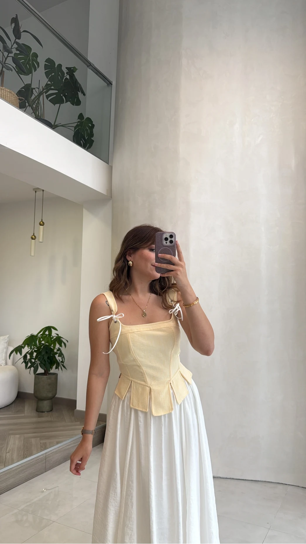 Korse Detay Askılı Crop Bluz - Sarı - Kod: 580930