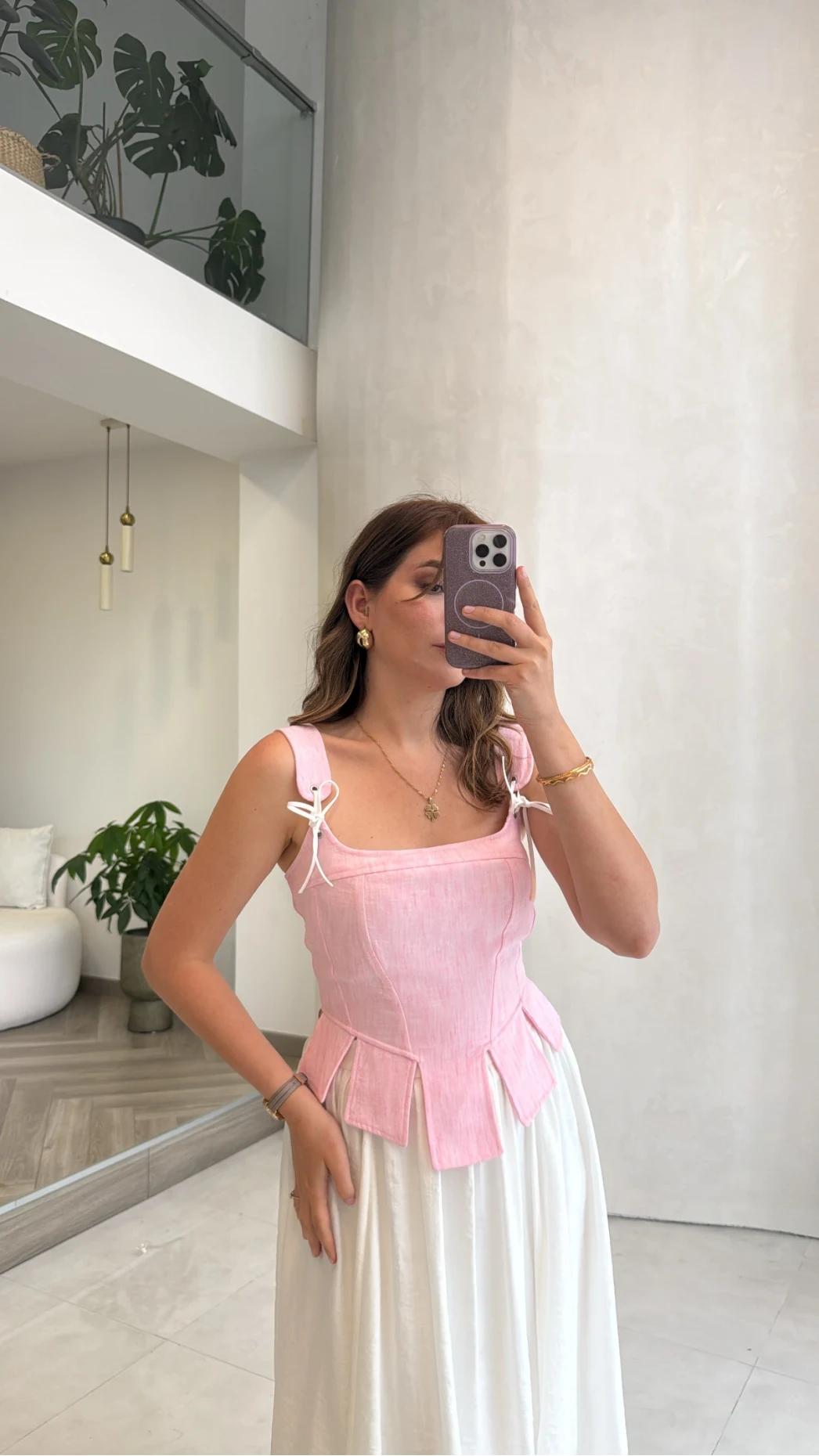 Korse Detay Askılı Crop Bluz - Pembe - Kod: 580930