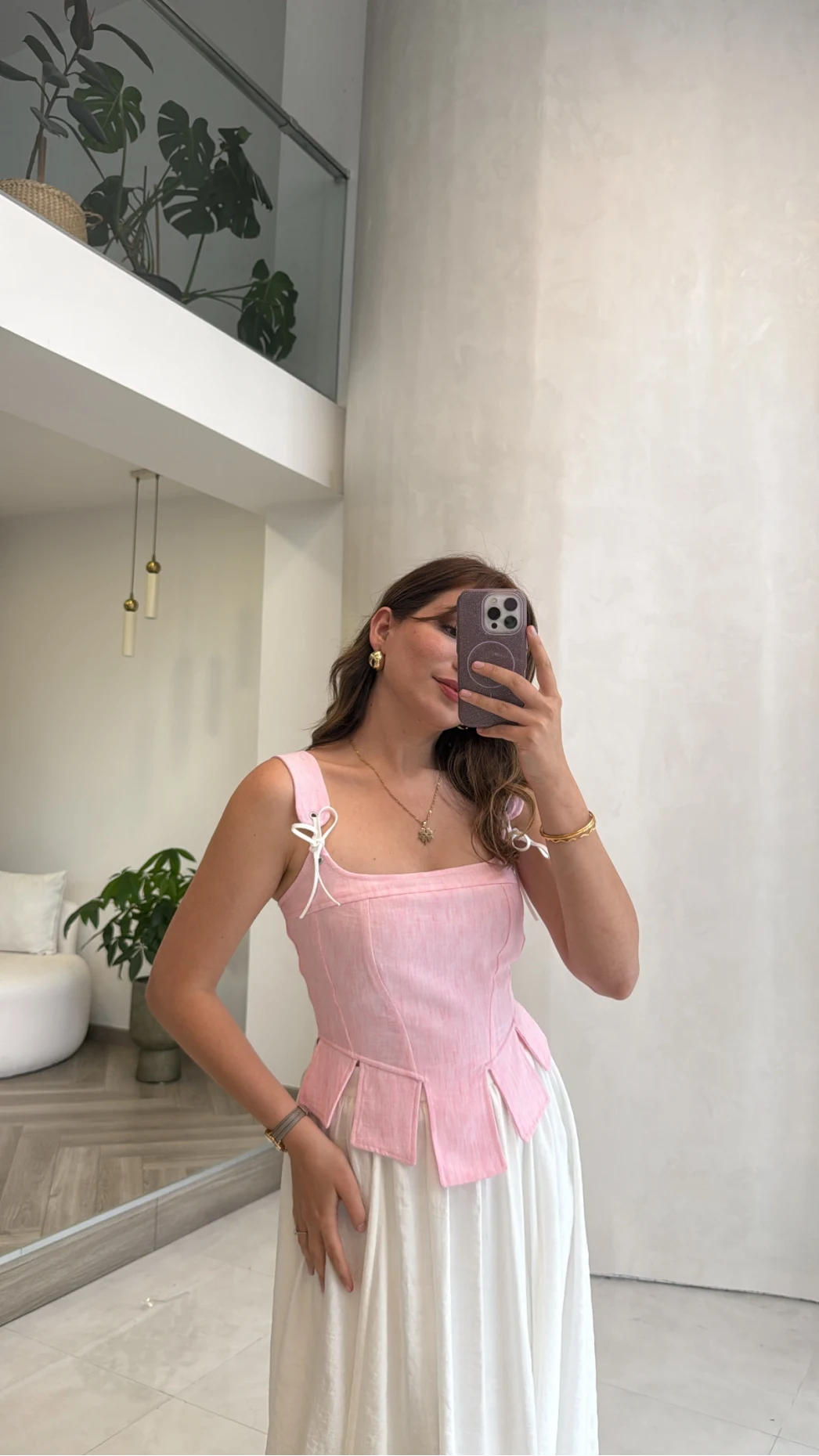 Korse Detay Askılı Crop Bluz - Pembe - Kod: 580930