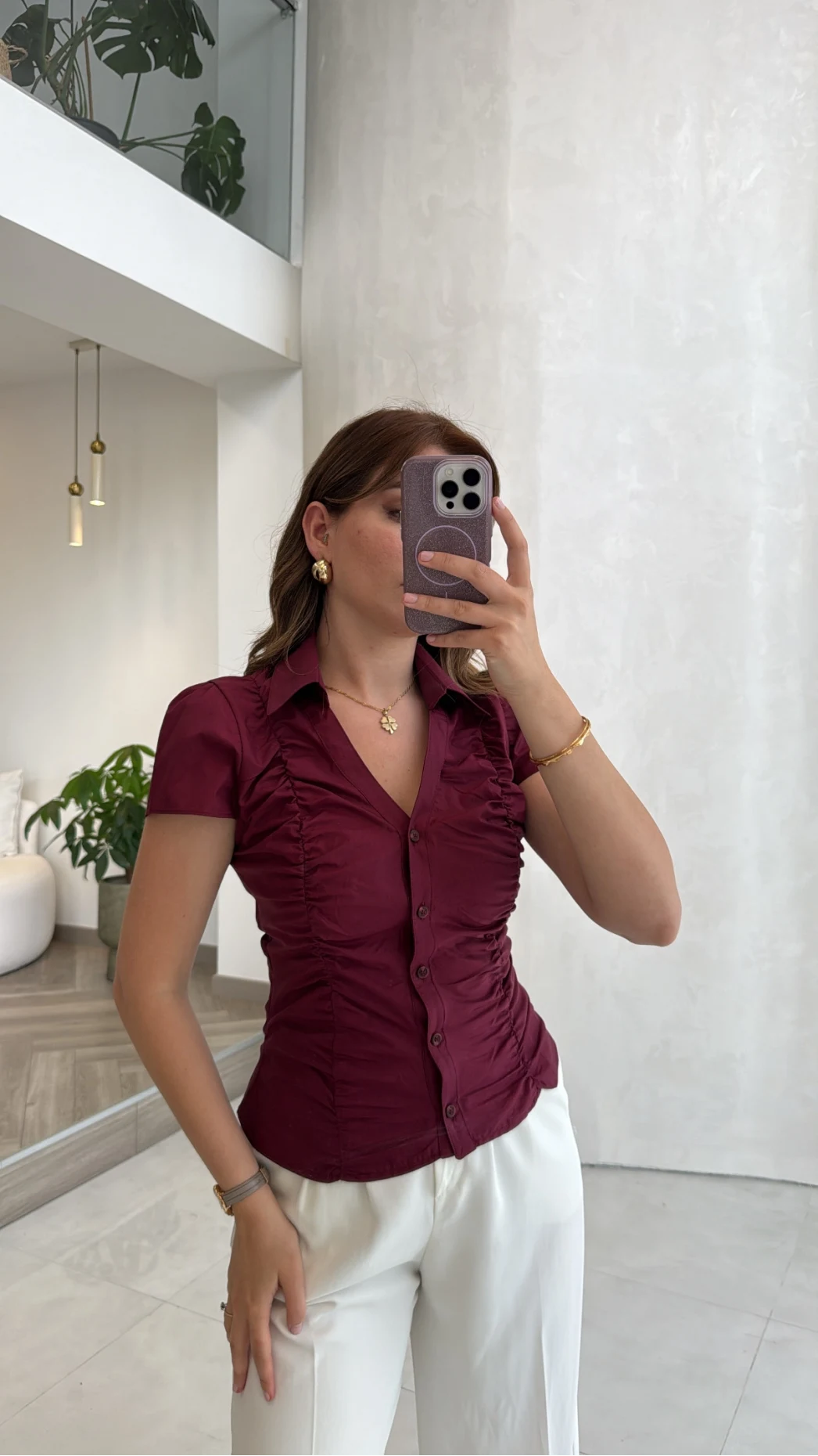Dilvin Büzgülü Bluz - Bordo - Kod: 50546