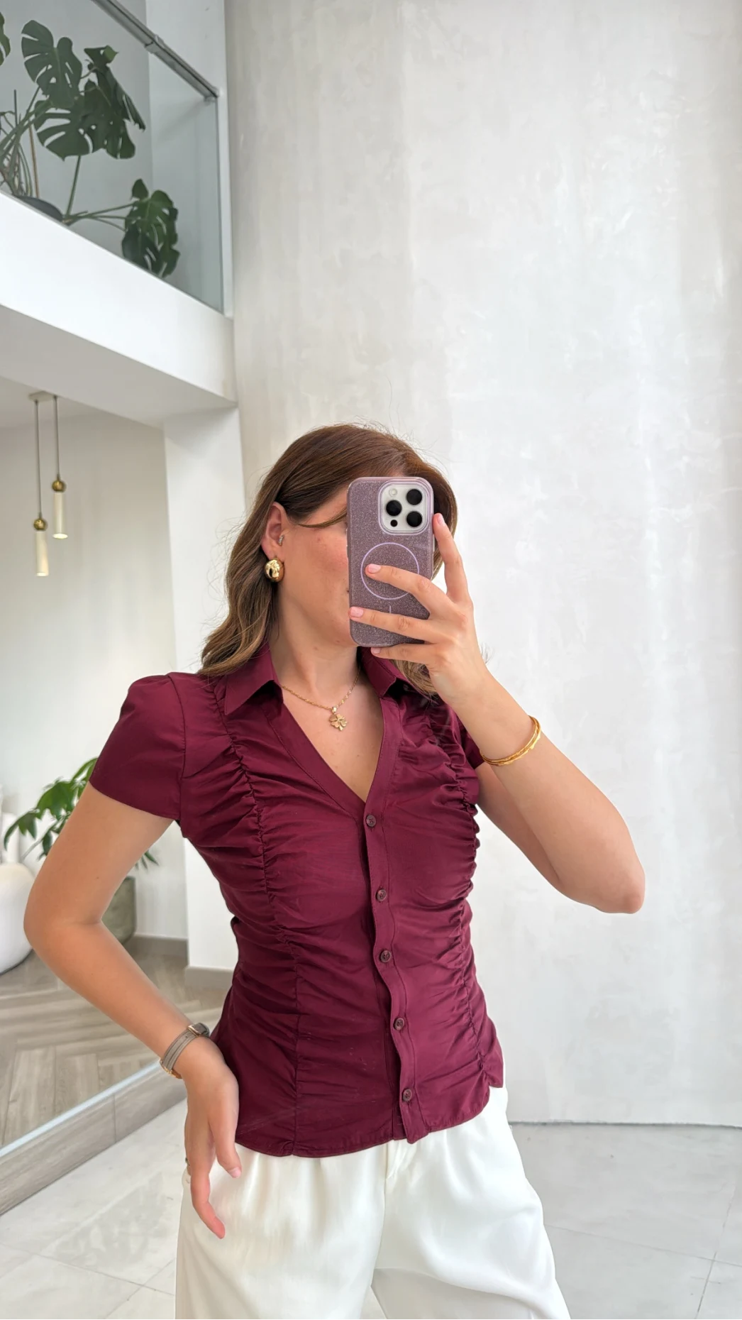 Dilvin Büzgülü Bluz - Bordo - Kod: 50546