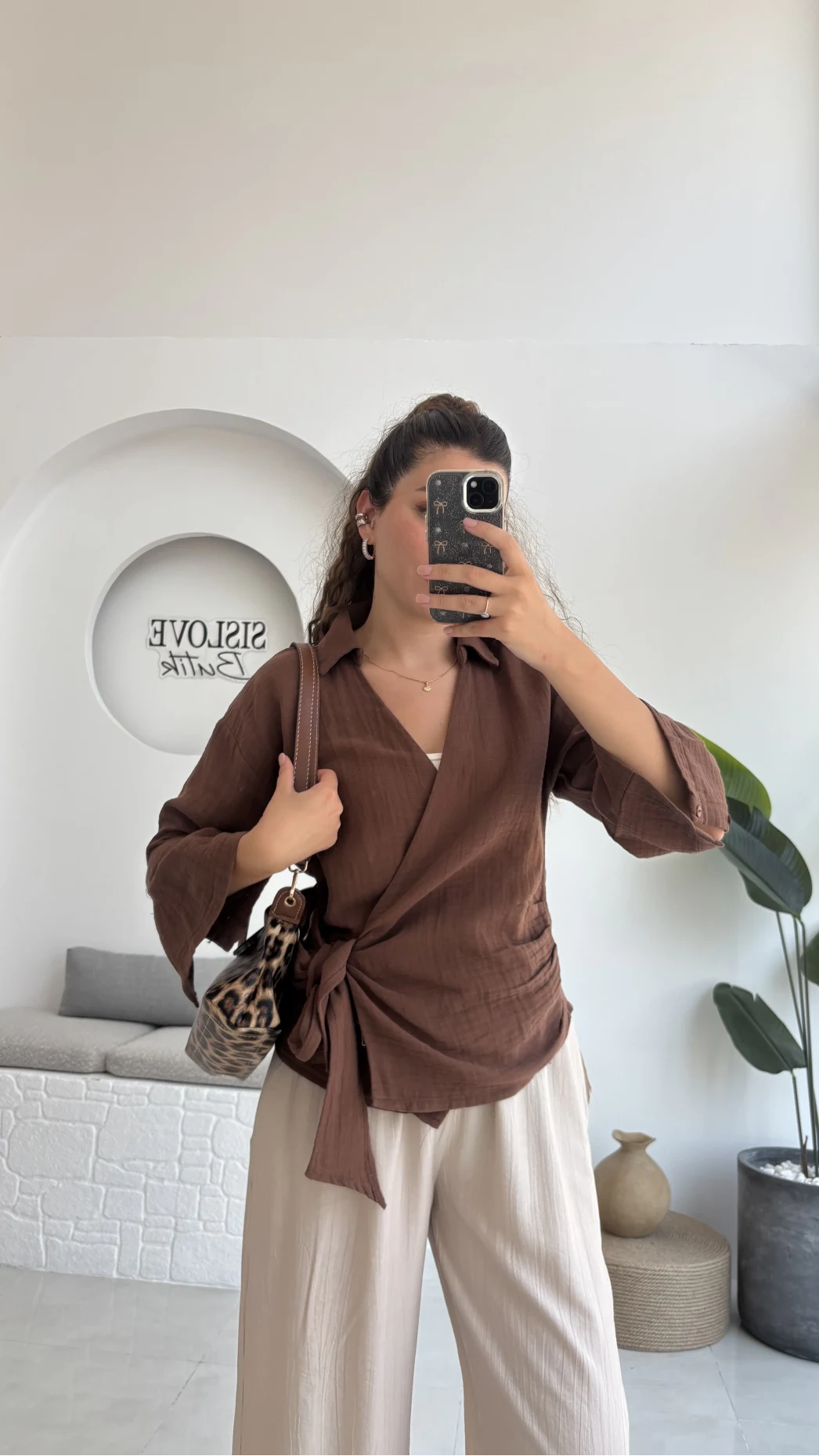 7017 - Vanilla Müslin Kimono - Kahverengi