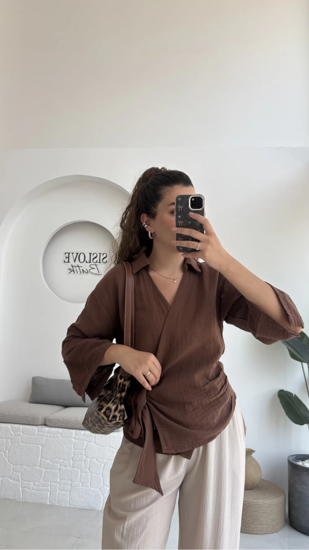 7017 - Vanilla Müslin Kimono - Kahverengi