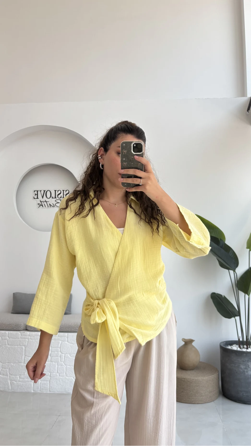 7017 - Vanilla Müslin Kimono - Sarı