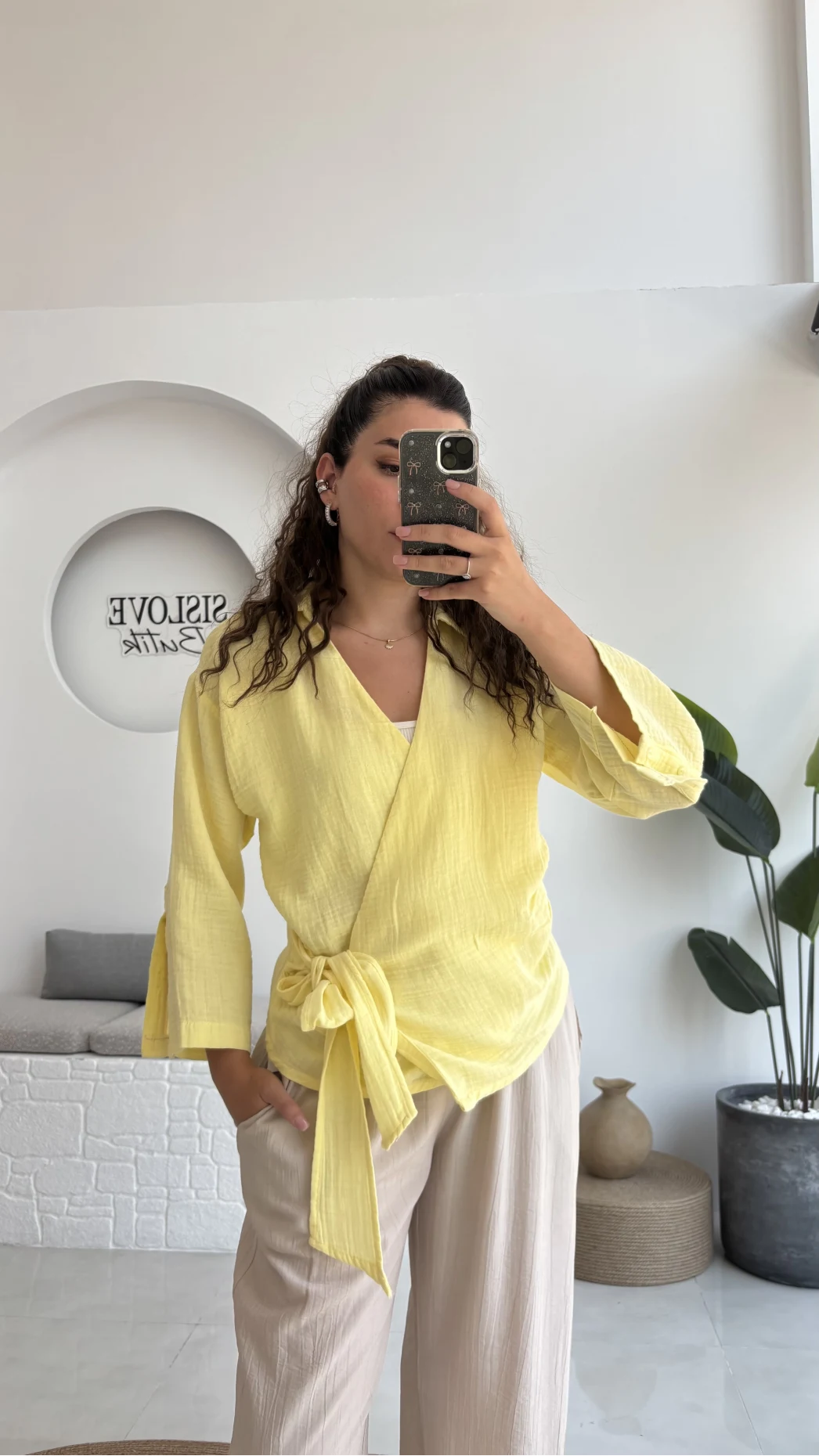 7017 - Vanilla Müslin Kimono - Sarı