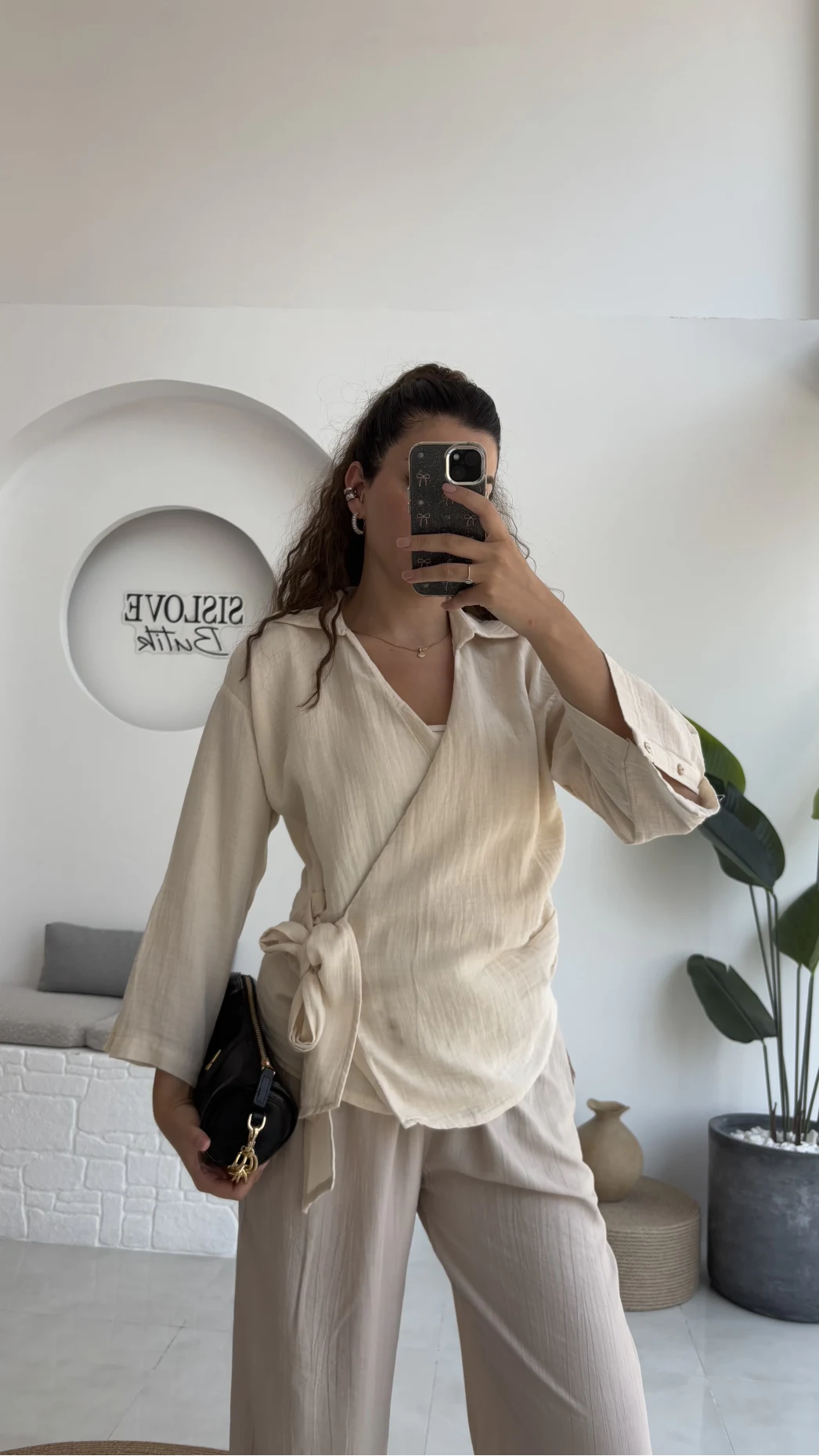 7017 - Vanilla Müslin Kimono - Taş