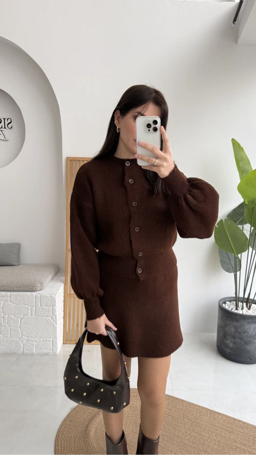 Acı Kahve Mini Etek Hırka Takım