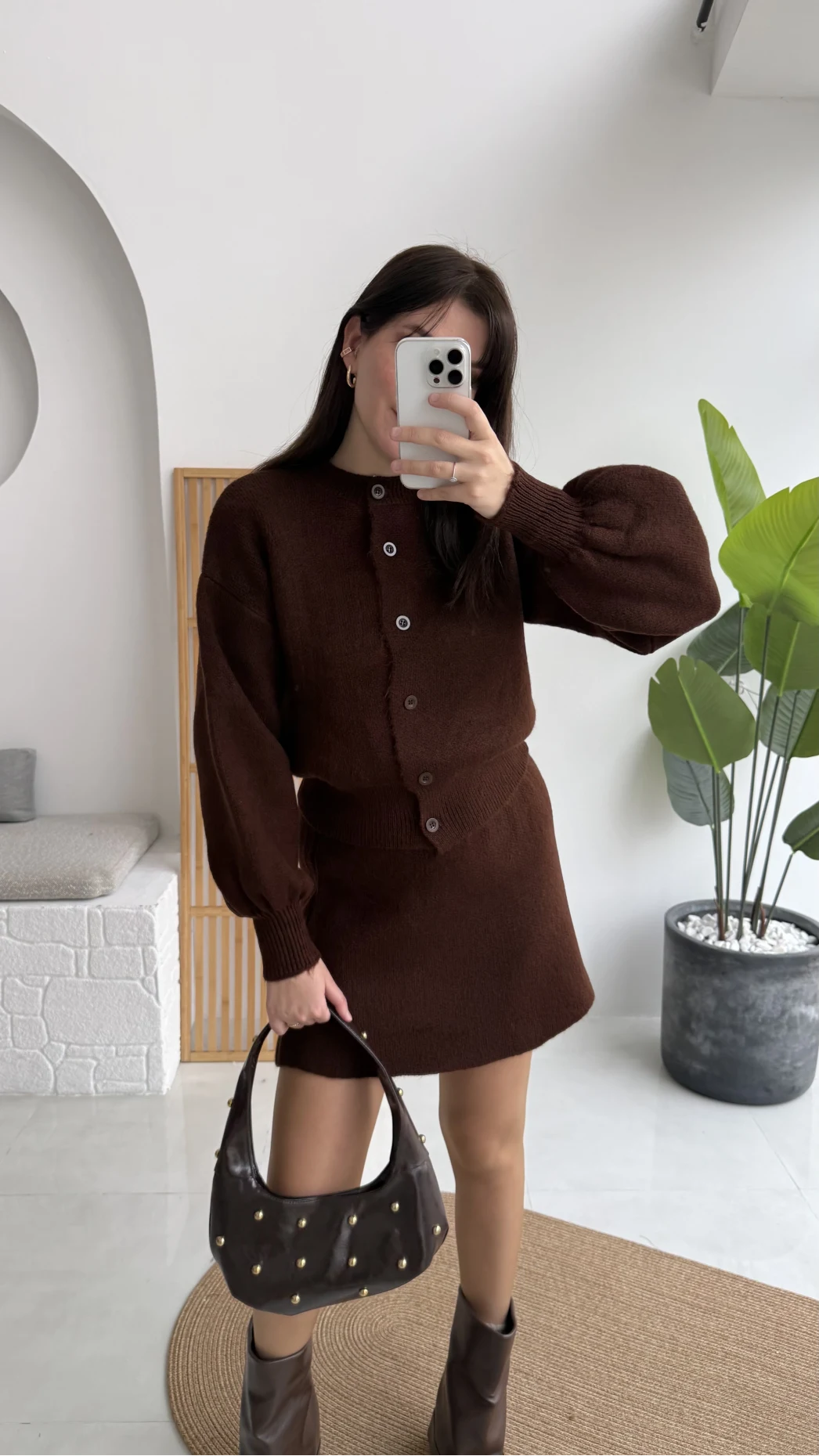 Acı Kahve Mini Etek Hırka Takım