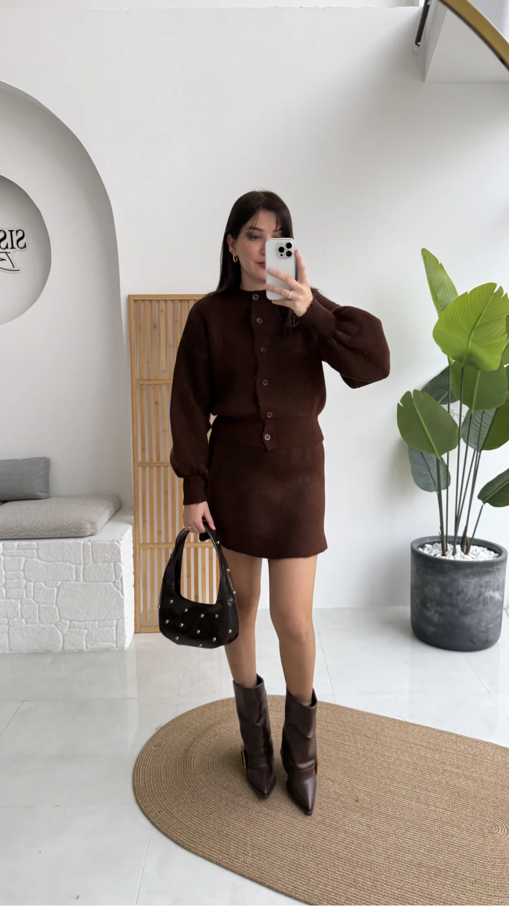 Acı Kahve Mini Etek Hırka Takım