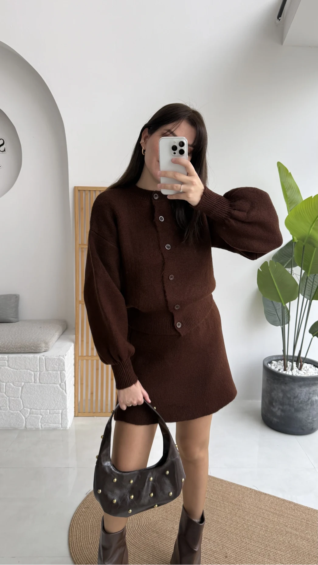 Acı Kahve Mini Etek Hırka Takım