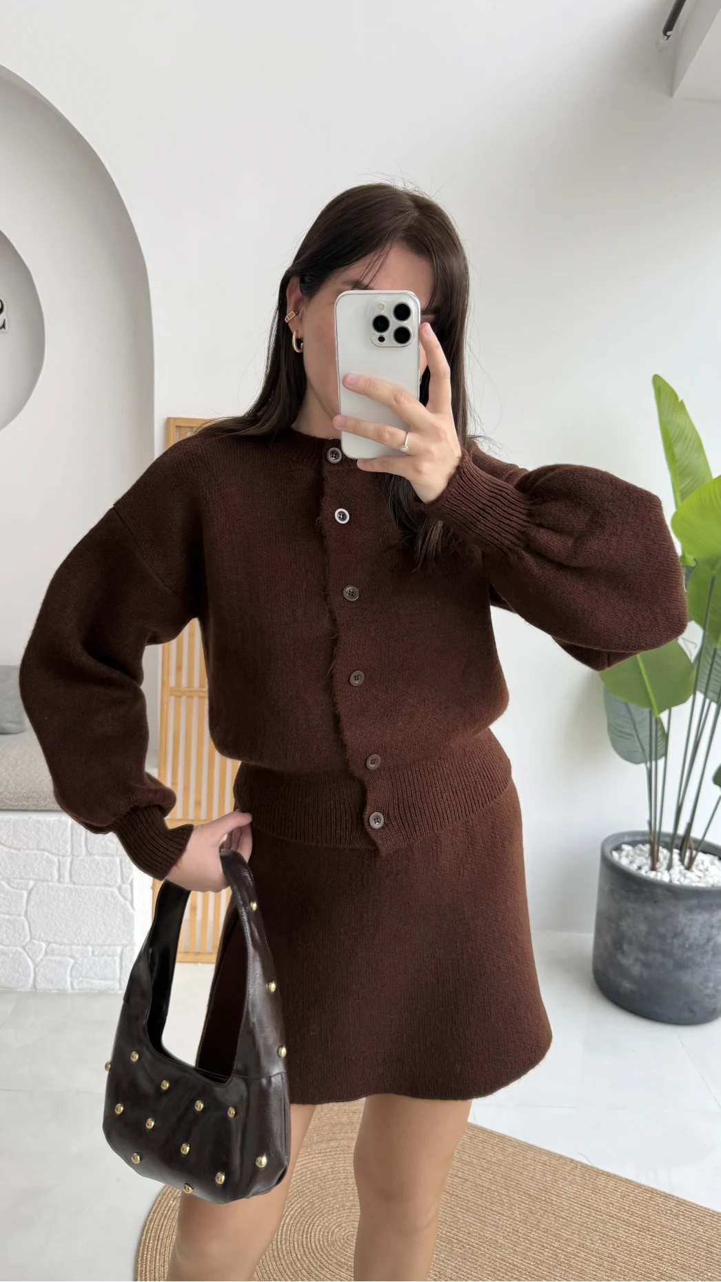 Acı Kahve Mini Etek Hırka Takım