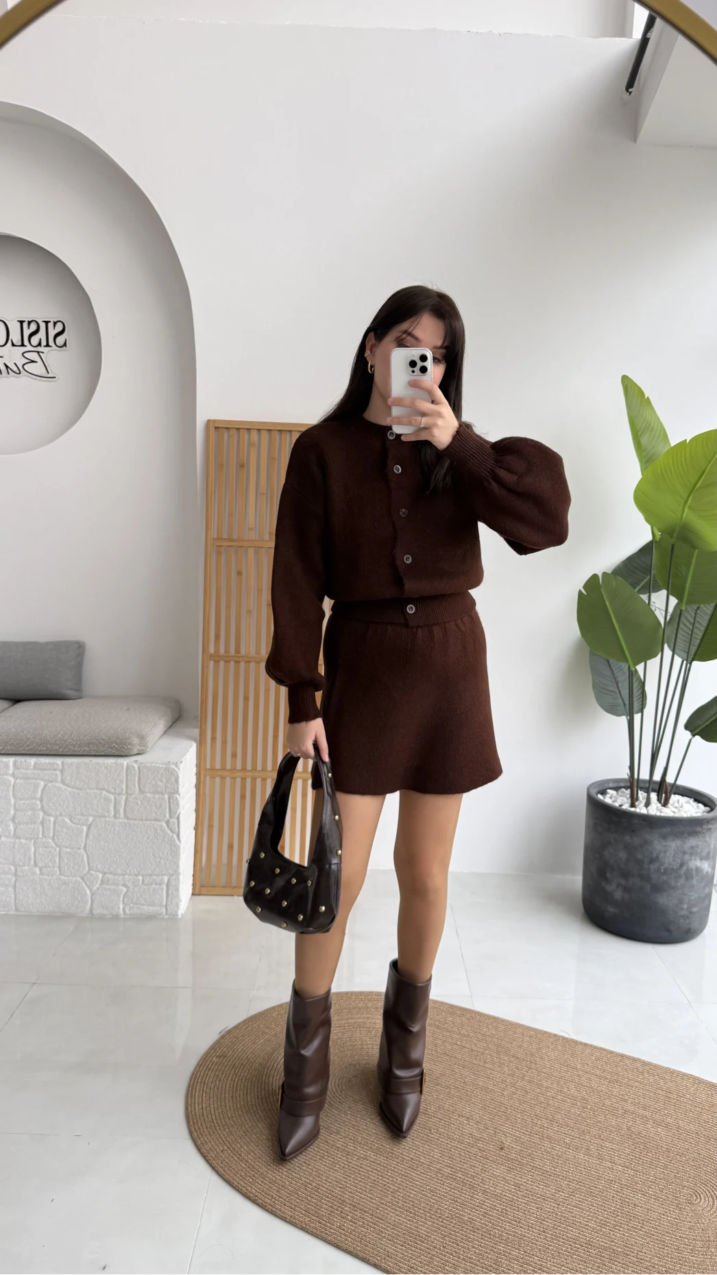 Acı Kahve Mini Etek Hırka Takım