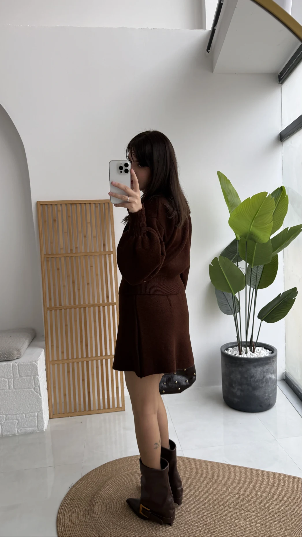 Acı Kahve Mini Etek Hırka Takım