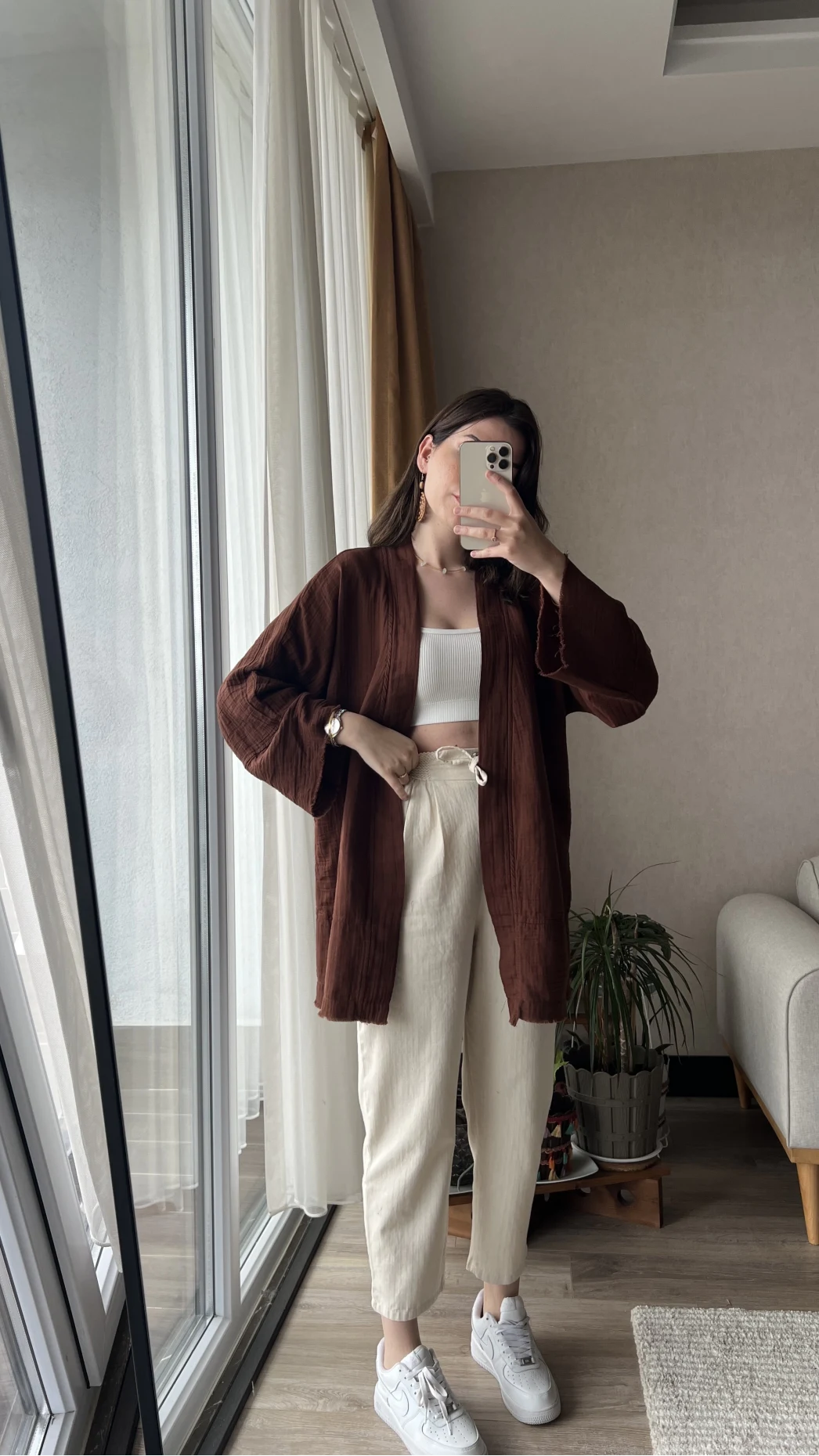 Acı Kahve Müslin Kumaş Kimono