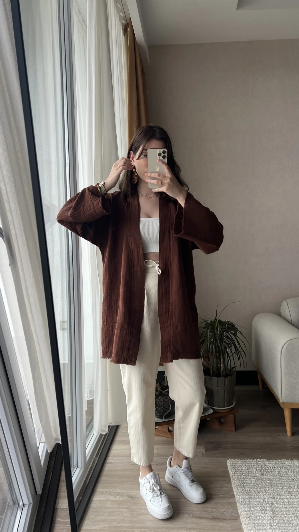 Acı Kahve Müslin Kumaş Kimono