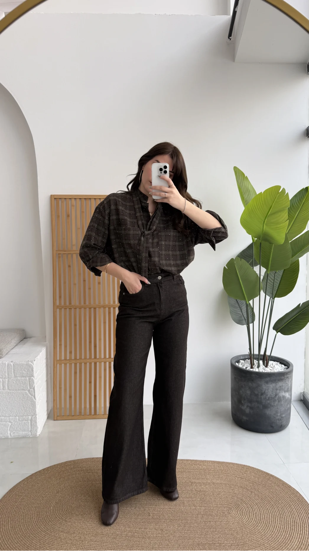 Acı Kahve Yüksek Bel Denim Jean Pantolon