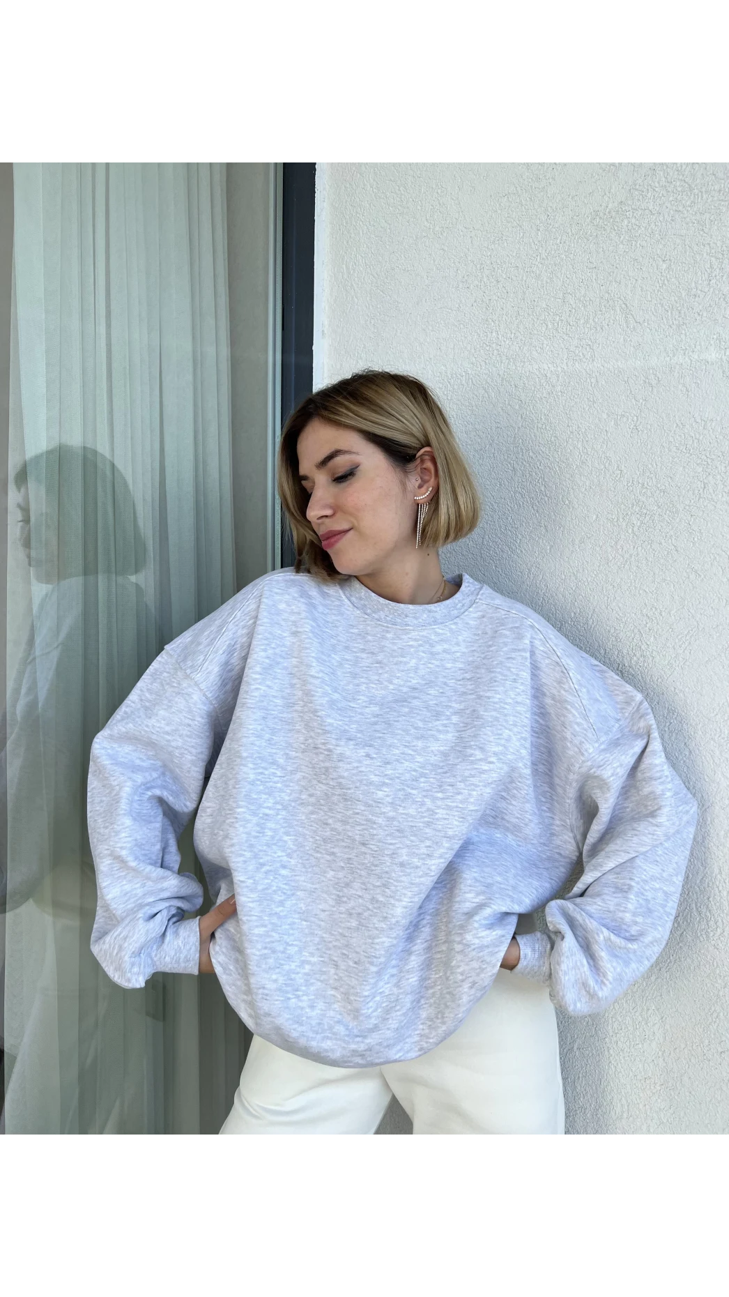 AÇIK GRİ Oversize Şardonlu Sweat